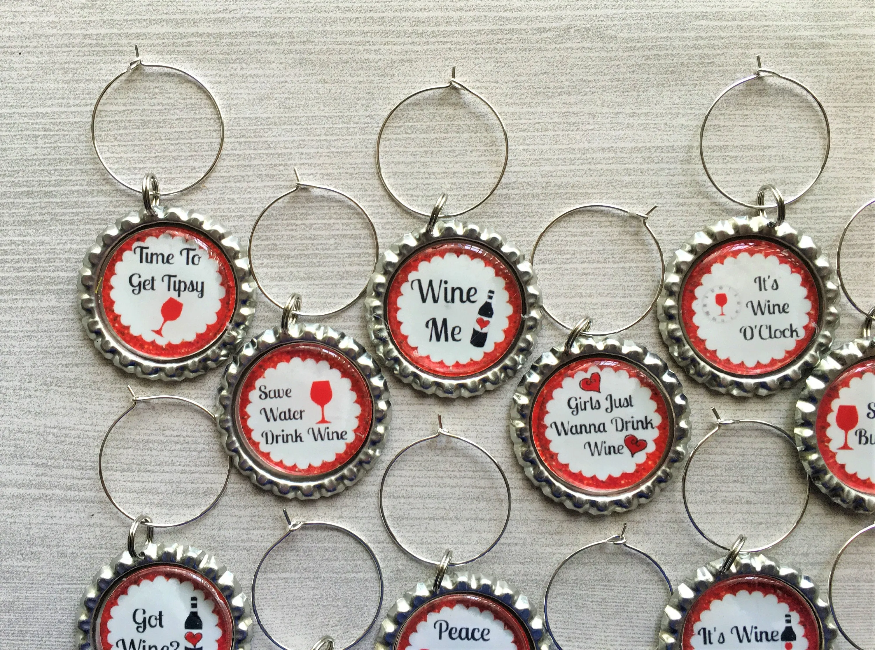 Humorous Sayings/Quotes Wine Charms, Set of 15