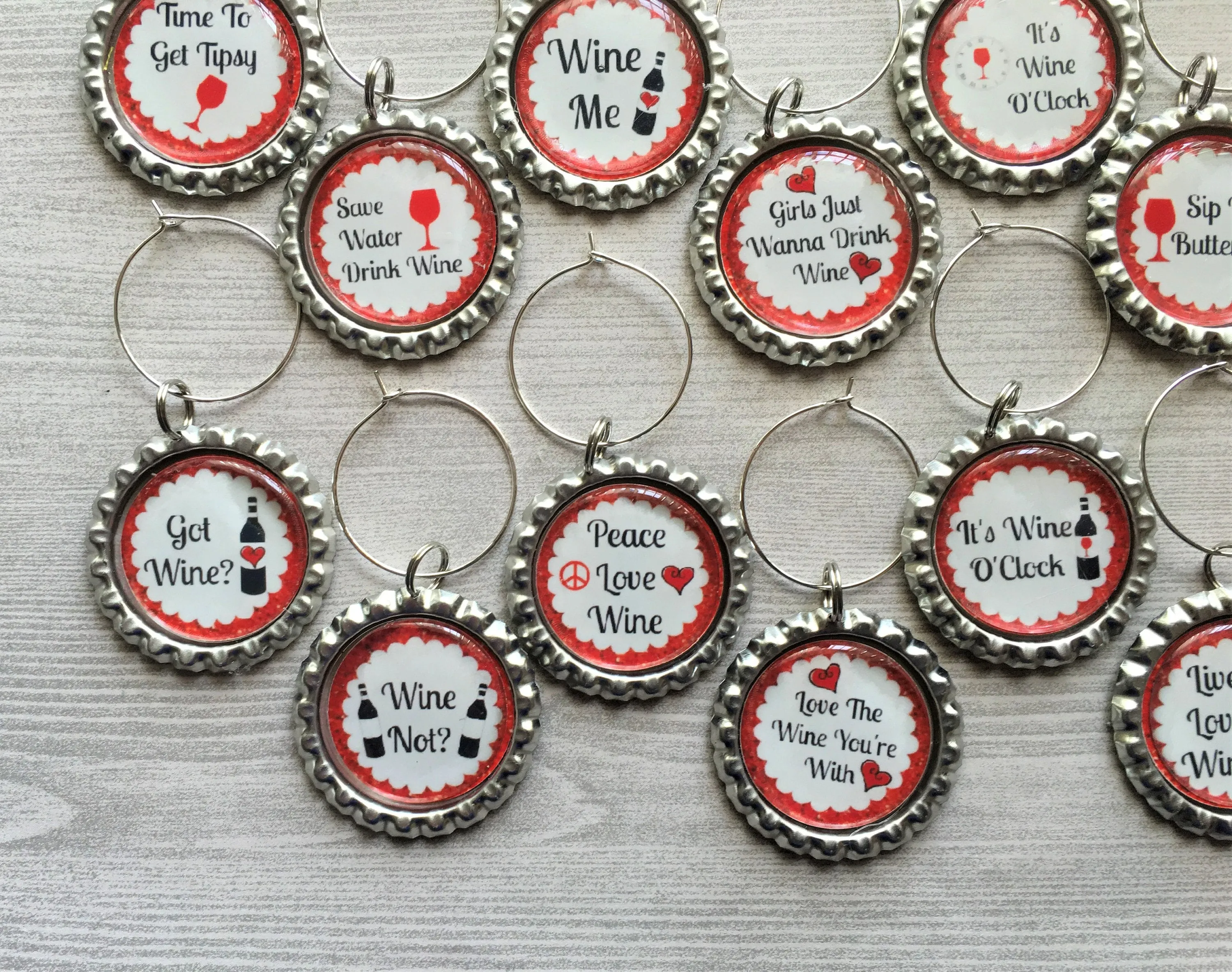 Humorous Sayings/Quotes Wine Charms, Set of 15