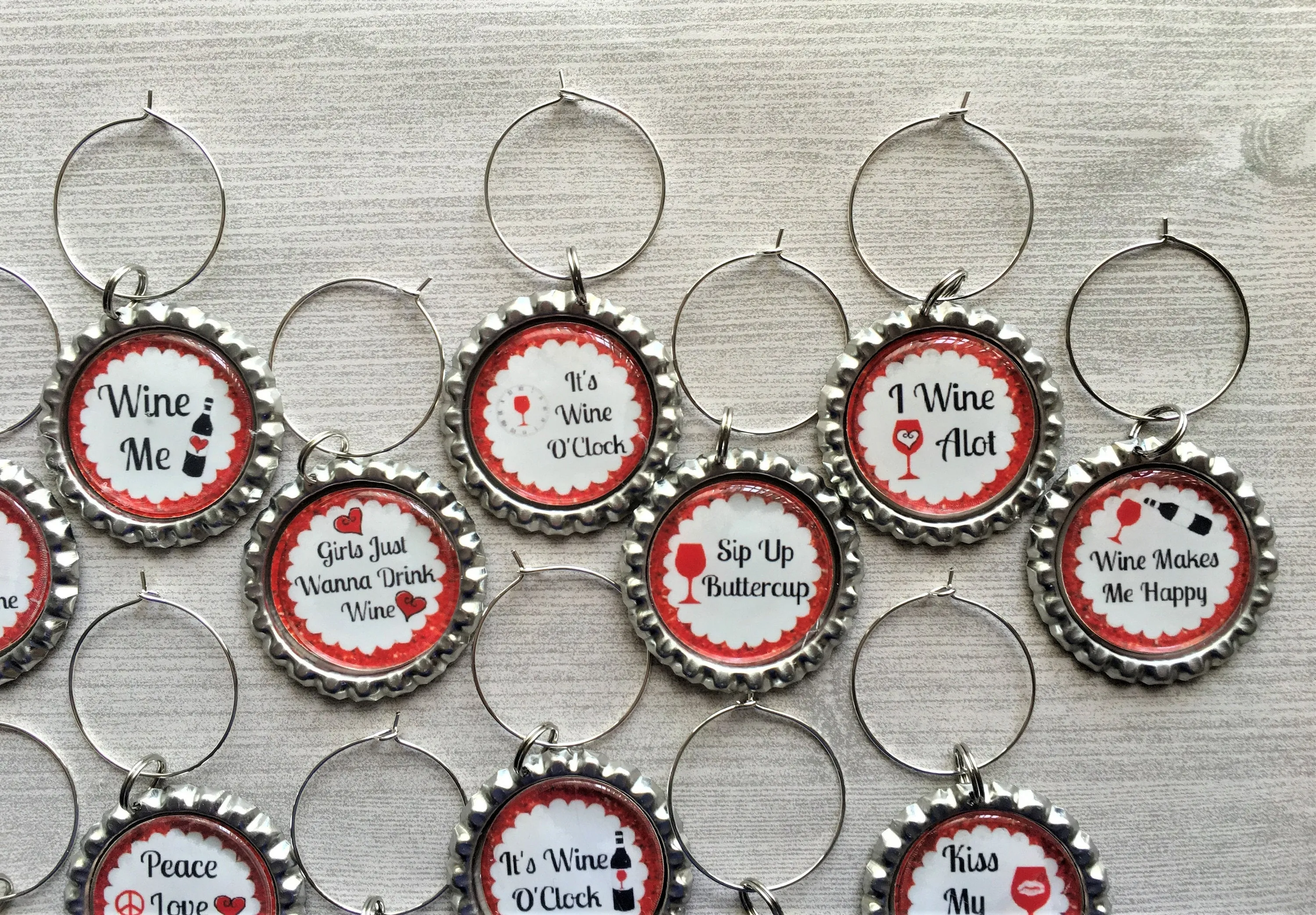 Humorous Sayings/Quotes Wine Charms, Set of 15