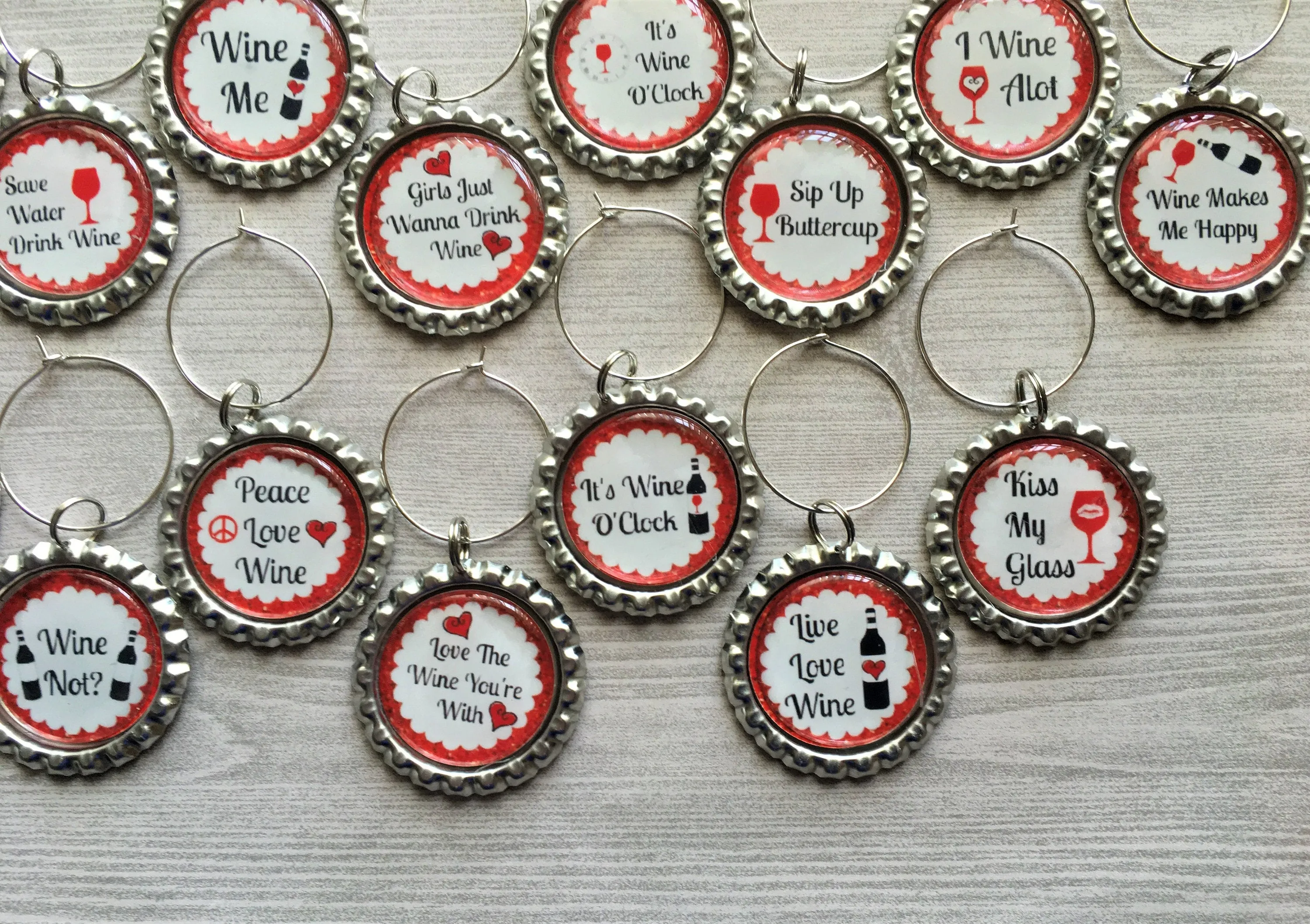 Humorous Sayings/Quotes Wine Charms, Set of 15