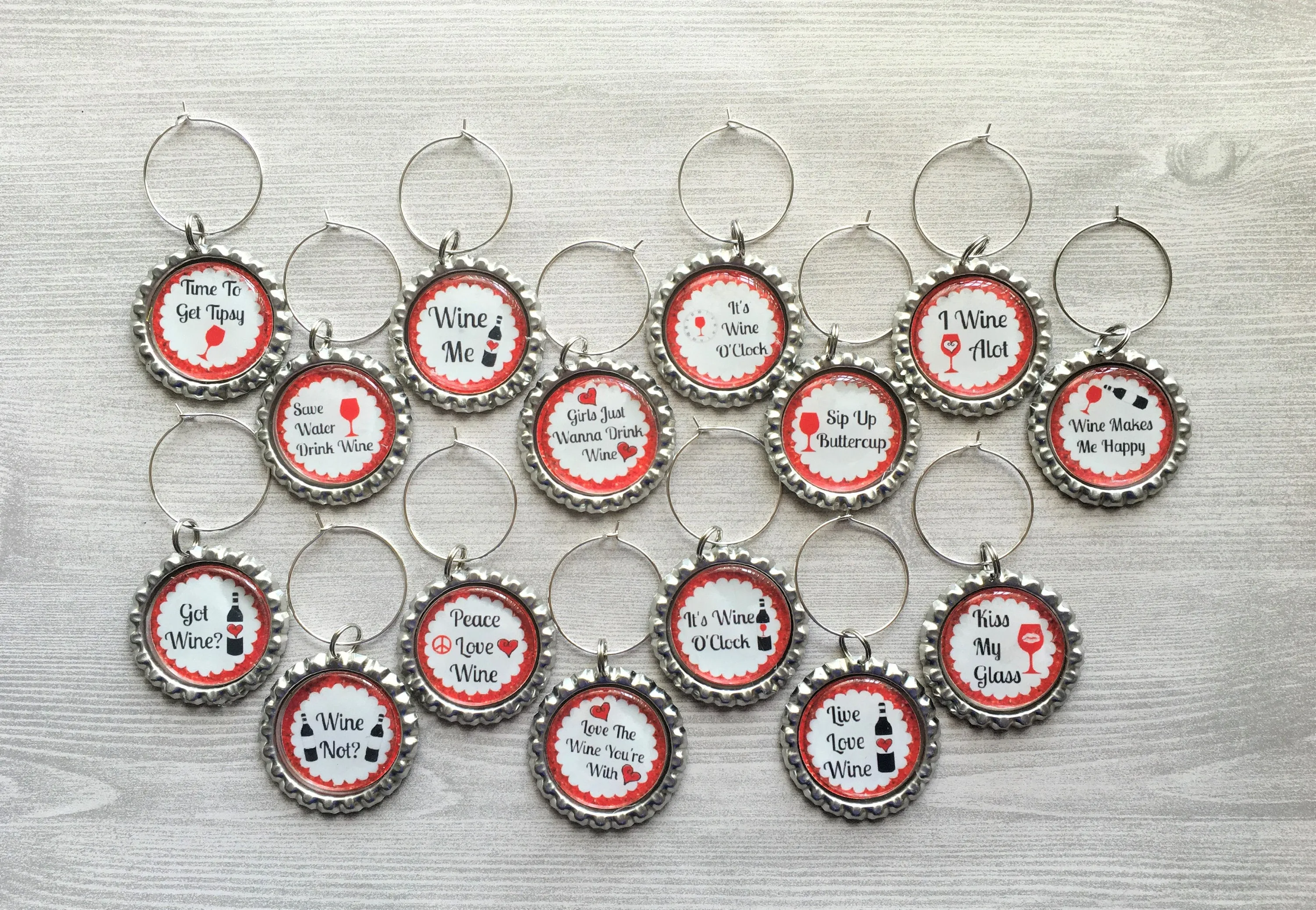 Humorous Sayings/Quotes Wine Charms, Set of 15