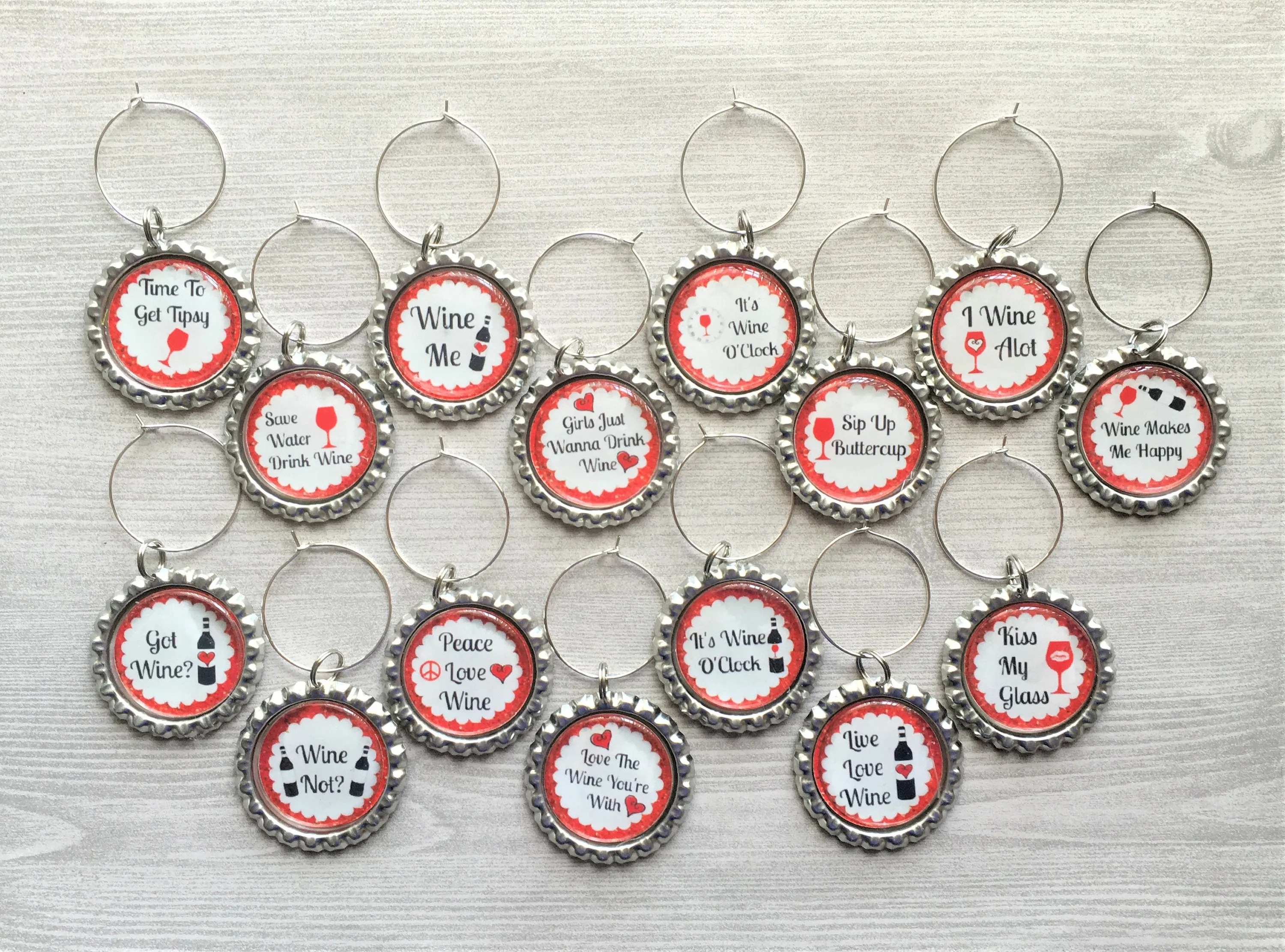 Humorous Sayings/Quotes Wine Charms, Set of 15