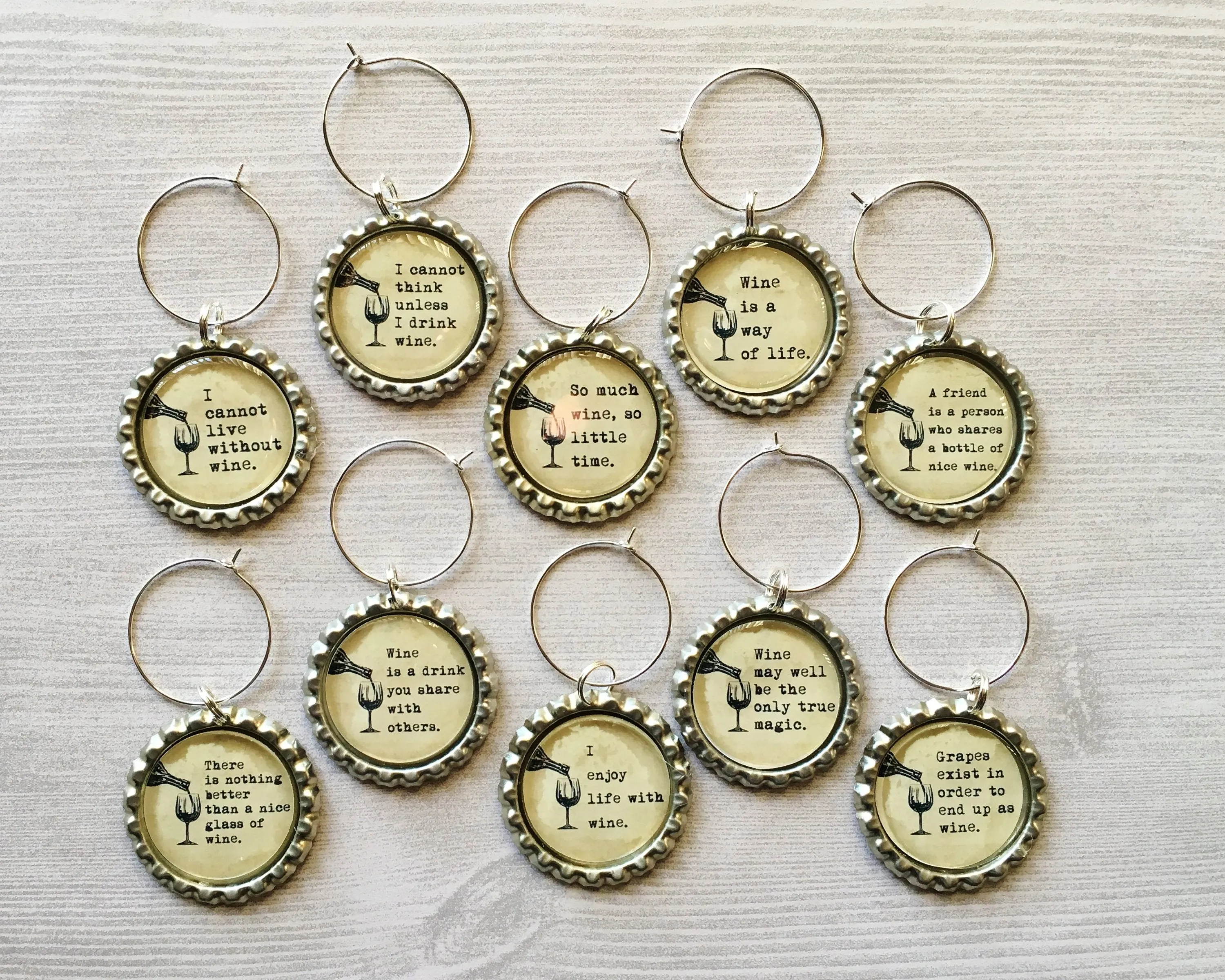 Humorous Wine Charms, Set of 10