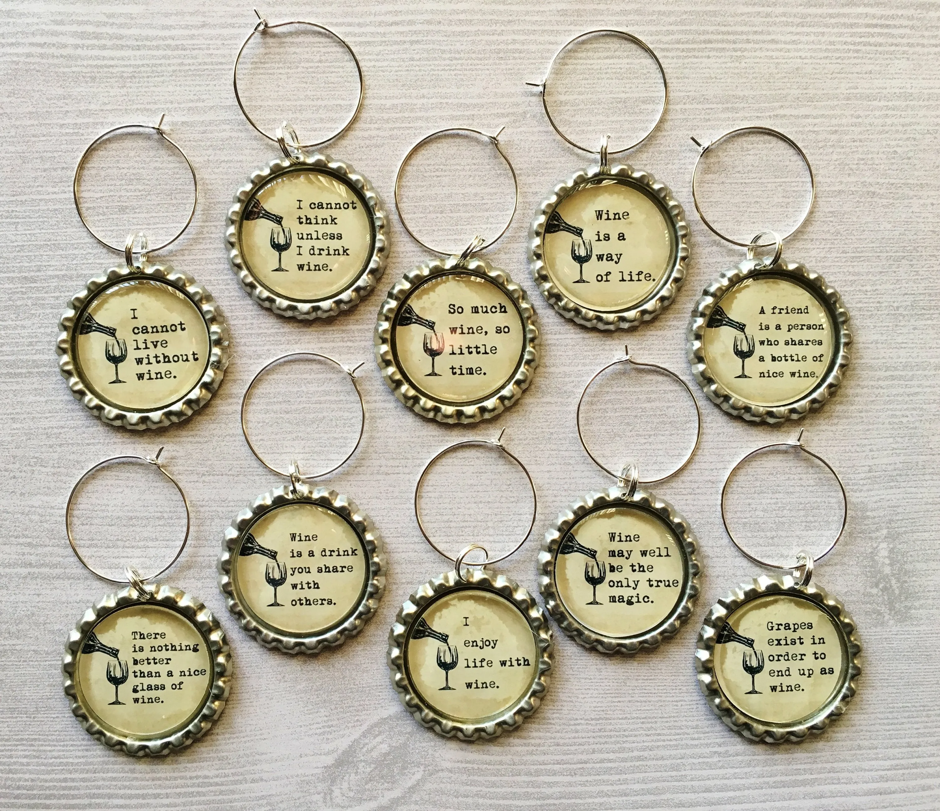 Humorous Wine Charms, Set of 10