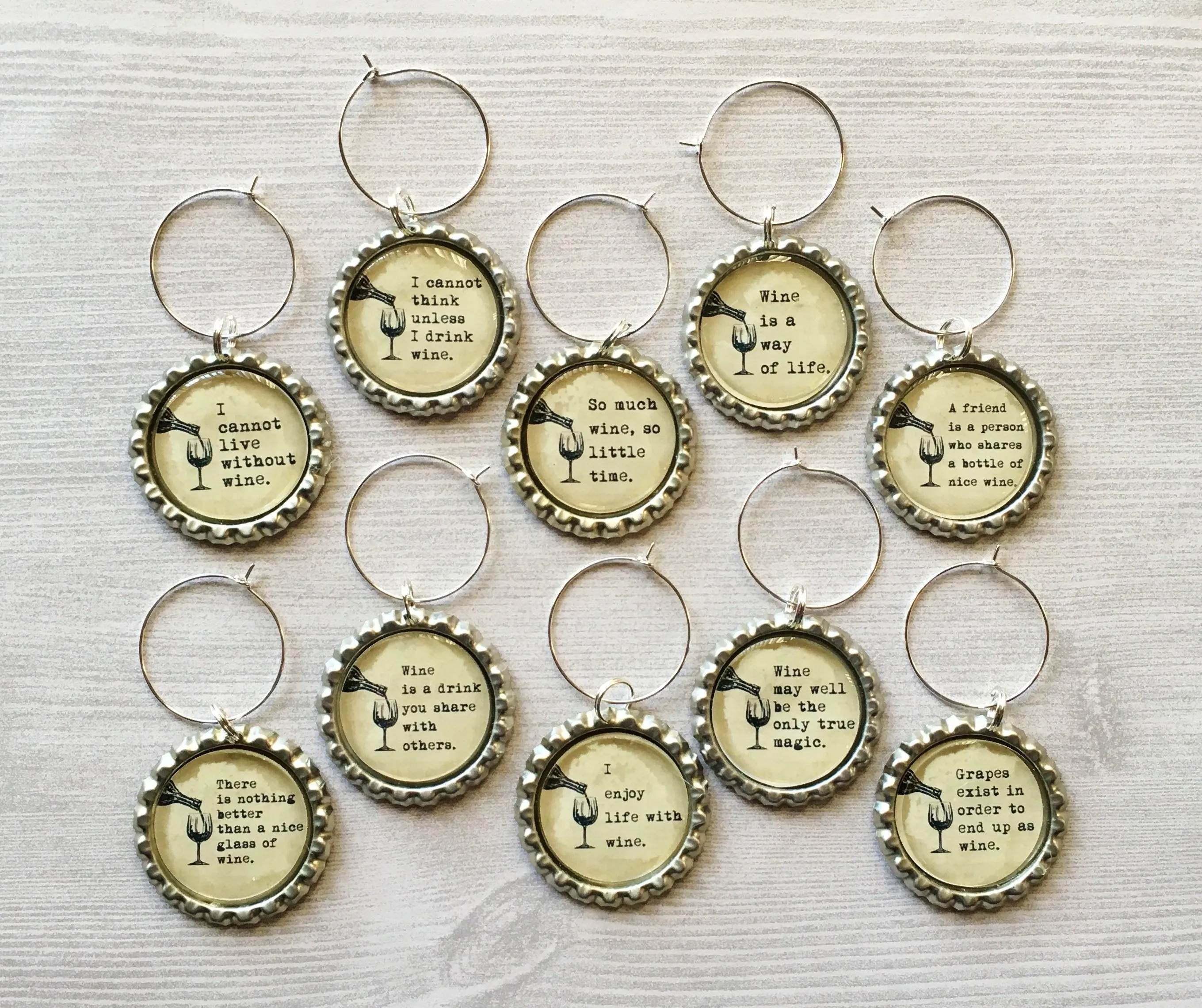 Humorous Wine Charms, Set of 10