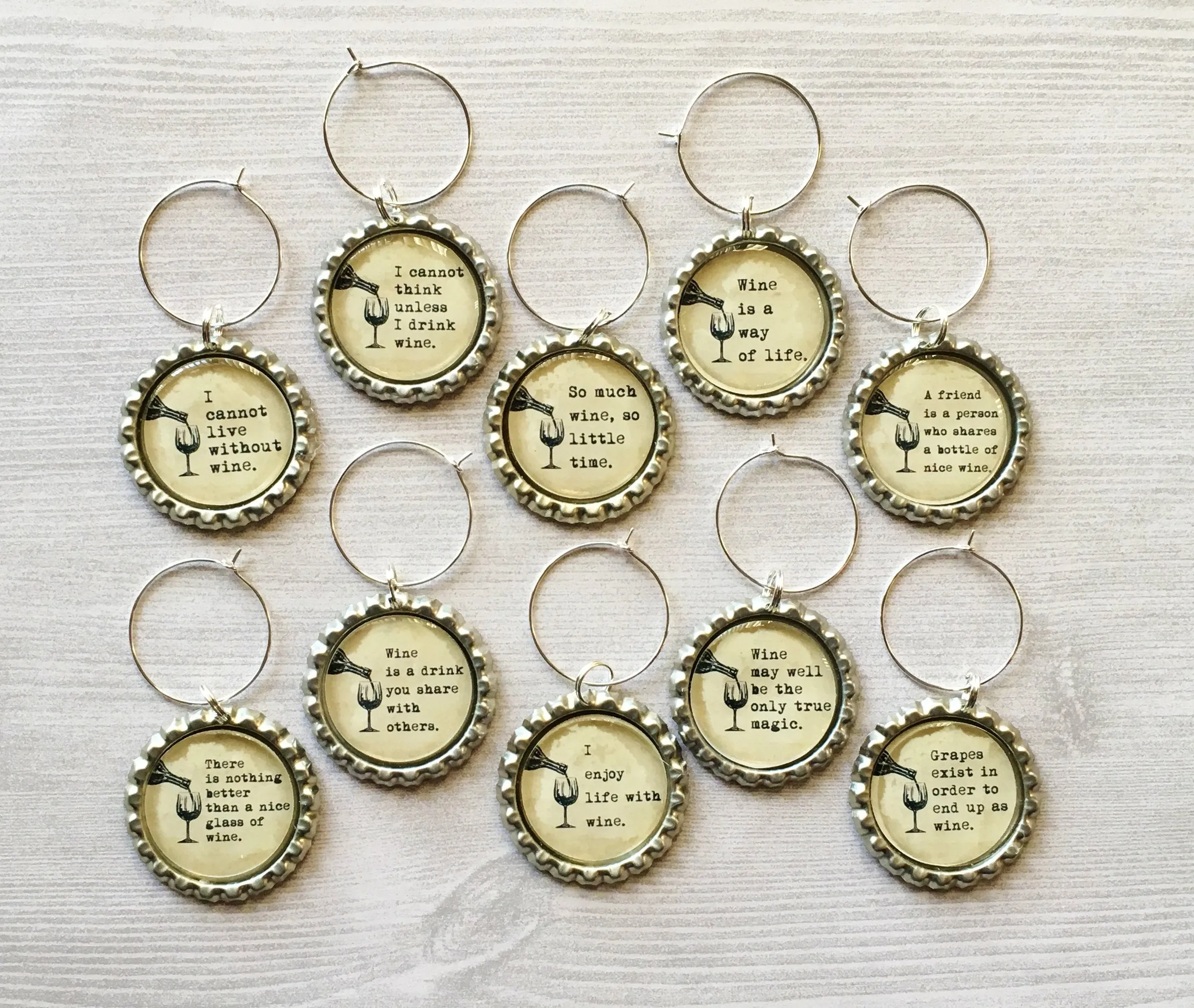 Humorous Wine Charms, Set of 10