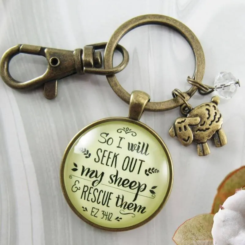 I will Seek Out My Sheep Keychain