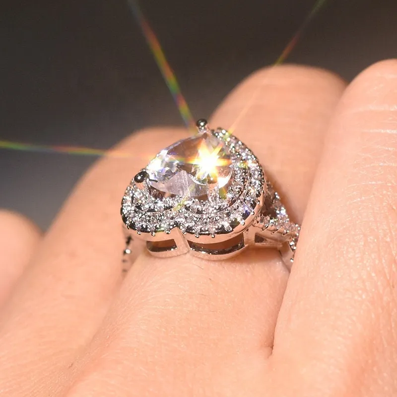 Iced Out Ring | heart Ring | Womens Iced Out Ring | Engagement Ring | Heart Shape Ring | ring for girlfriend | love ring | double halo ring