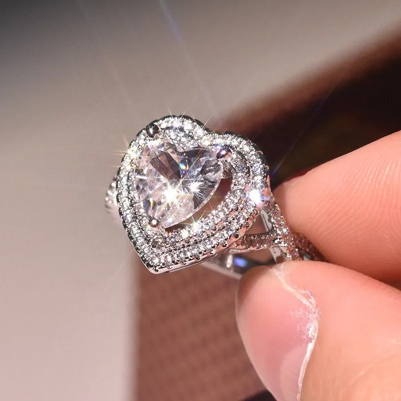 Iced Out Ring | heart Ring | Womens Iced Out Ring | Engagement Ring | Heart Shape Ring | ring for girlfriend | love ring | double halo ring