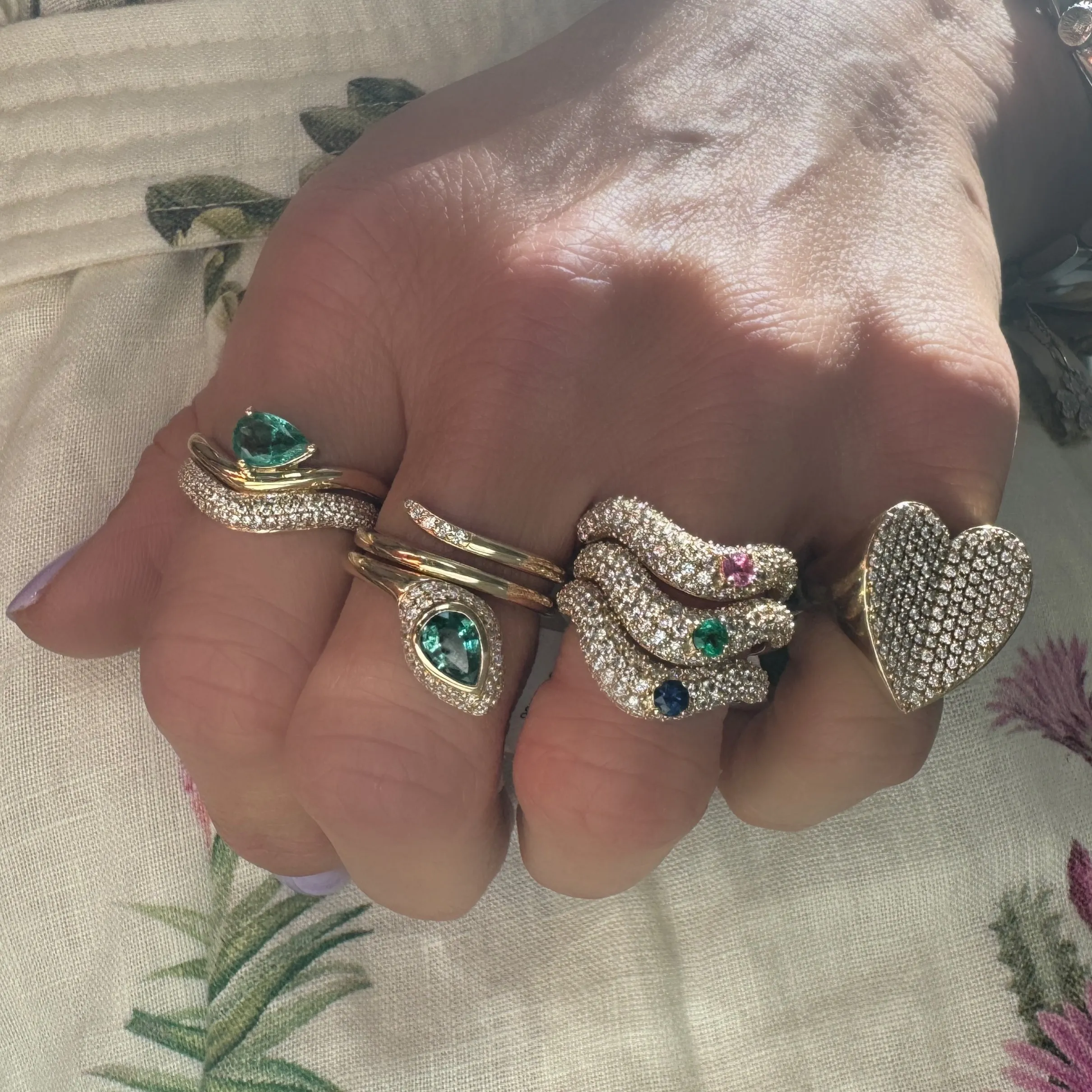 In Awe Wavy Diamond & Gemstone Stacking Ring