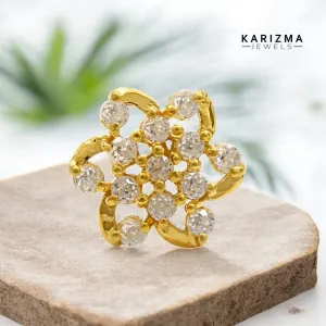 Indian Floral Style 18K Real Gold women White CZ Nose stud nose ring Gold Screw Back