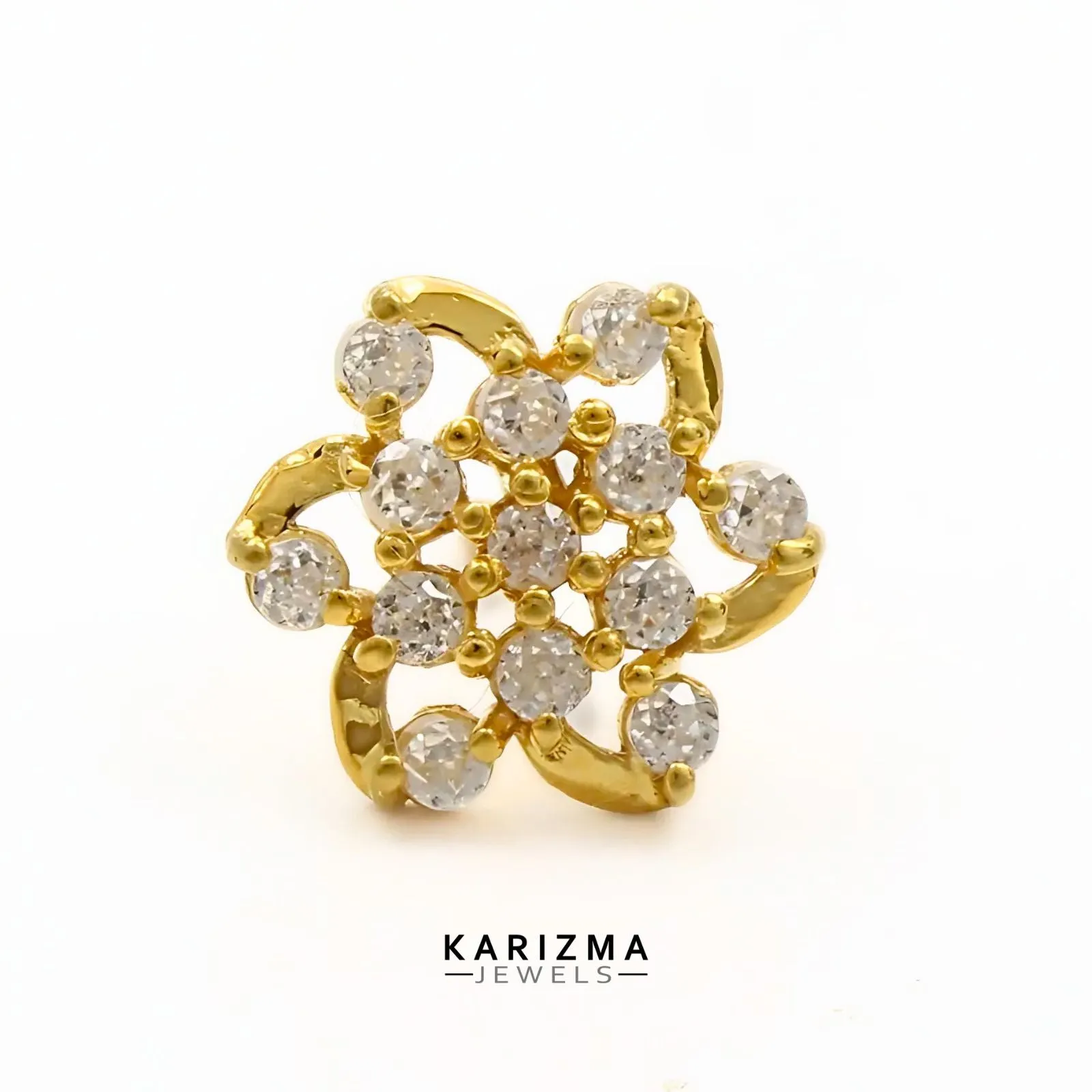 Indian Floral Style 18K Real Gold women White CZ Nose stud nose ring Gold Screw Back