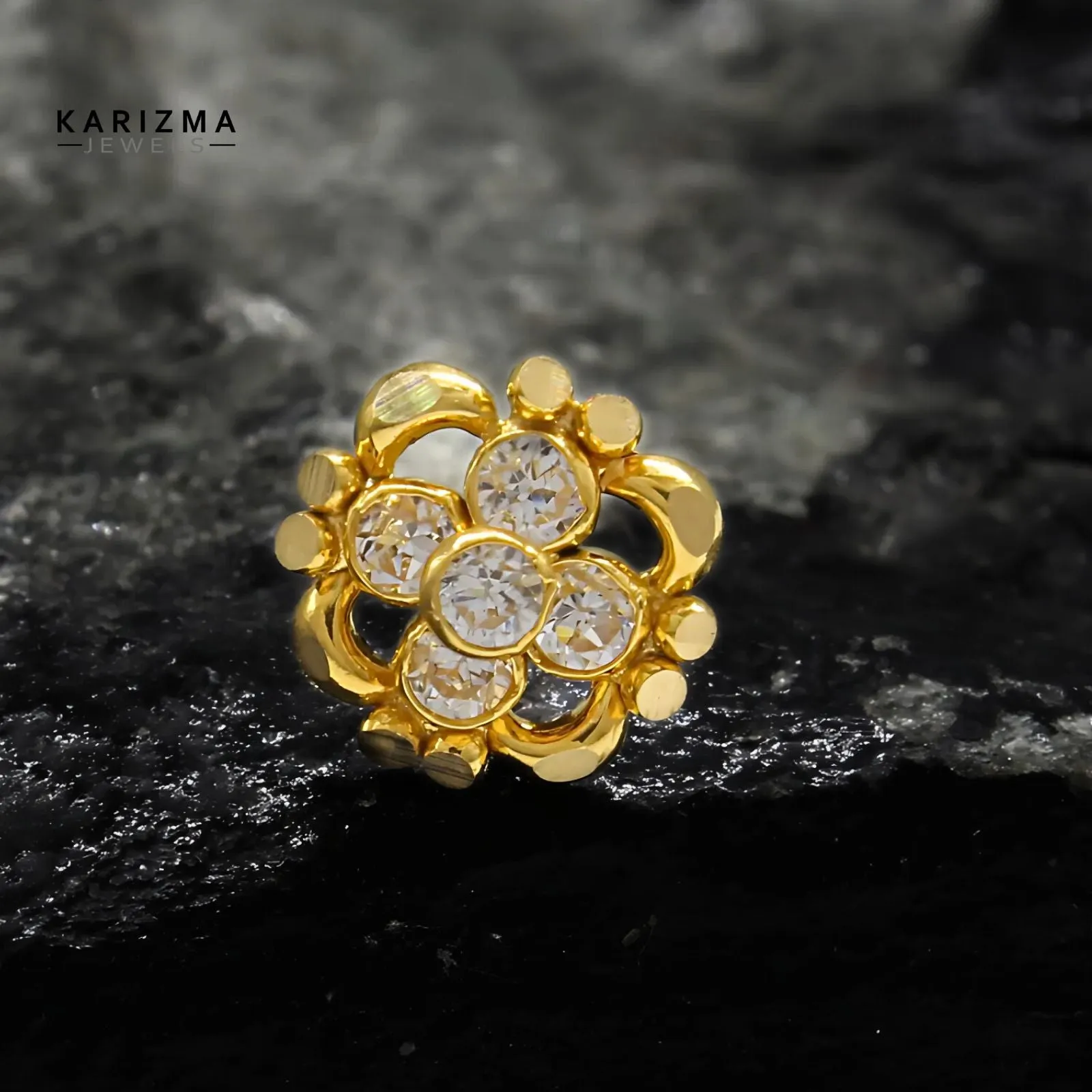 Indian Style 18K Real Gold women White CZ cultural design Nose stud nose ring Push Pin