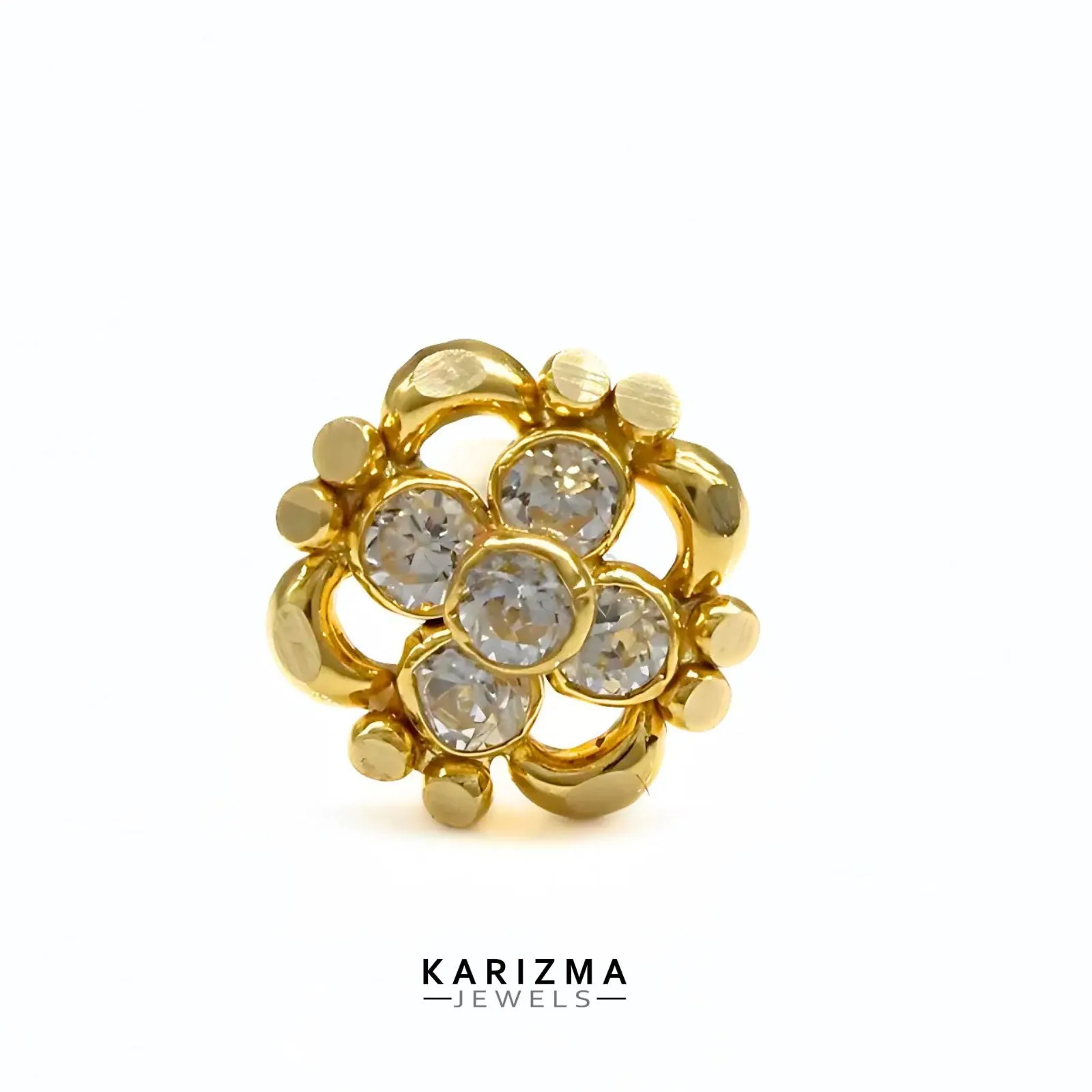 Indian Style 18K Real Gold women White CZ cultural design Nose stud nose ring Push Pin