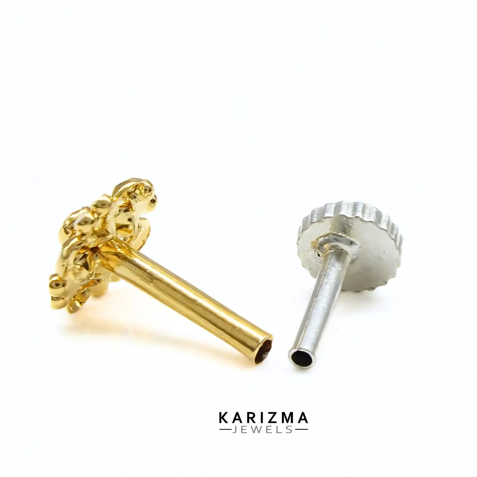 Indian Style 18K Real Gold women White CZ cultural design Nose stud nose ring Push Pin