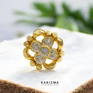 Indian Style 18K Real Gold women White CZ cultural design Nose stud nose ring Push Pin