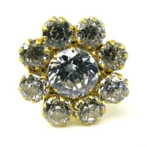 Indian Style CZ Studded Body Piercing Jewelry Nose Stud Pin Solid Real 14k Yellow Gold