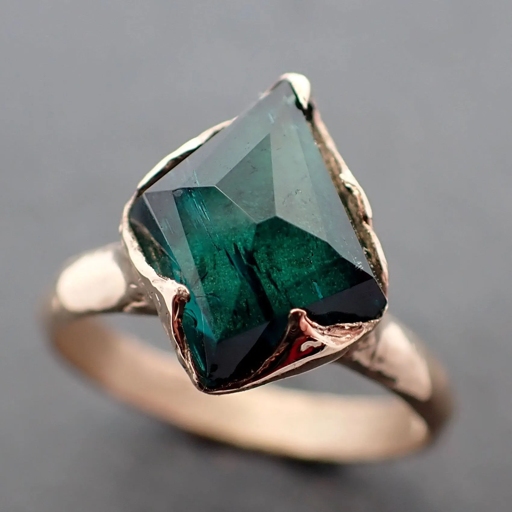 indicolite teal tourmaline yellow 14k gold ring partially faceted gemstone statement byangeline 3388 Alternative Engagement