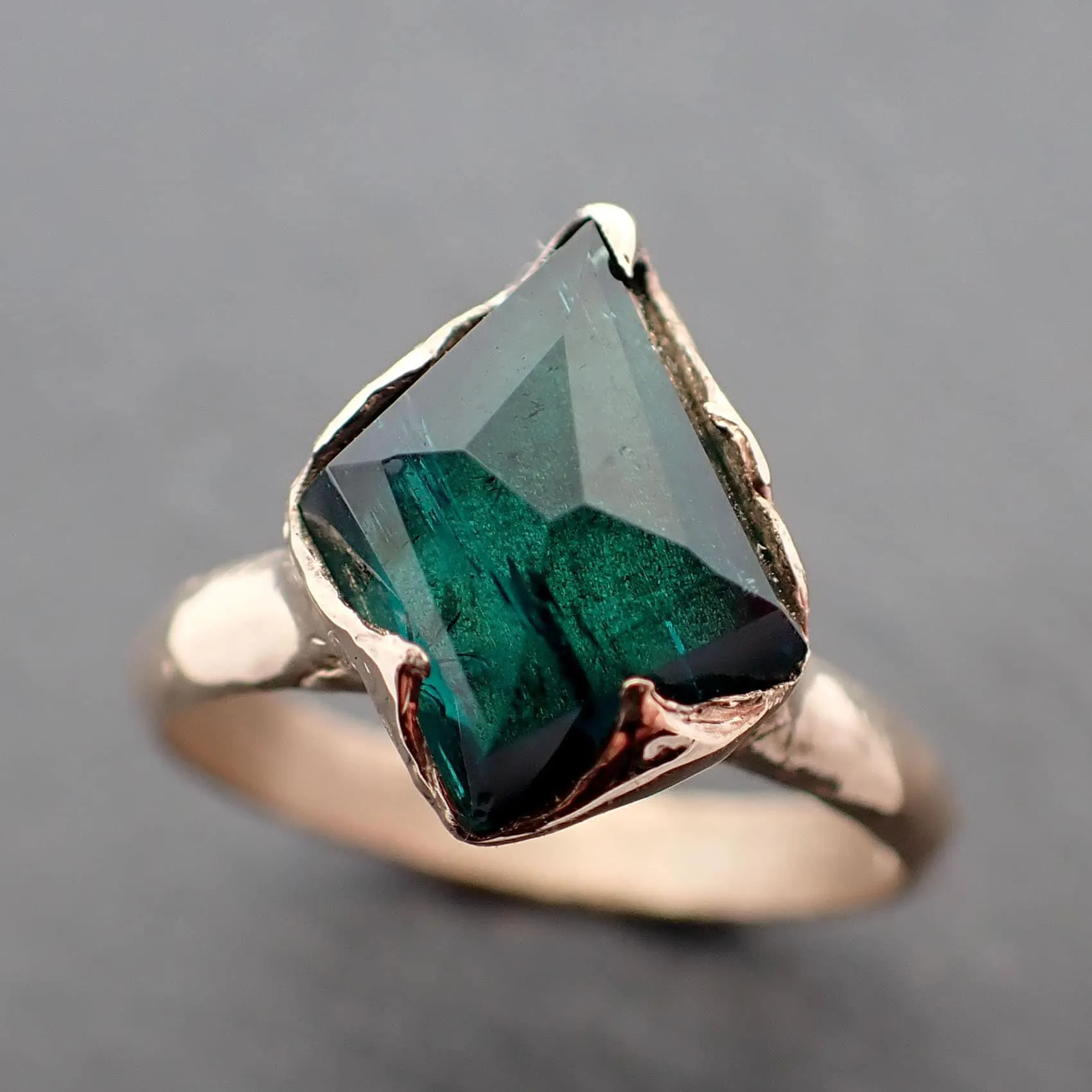 indicolite teal tourmaline yellow 14k gold ring partially faceted gemstone statement byangeline 3388 Alternative Engagement