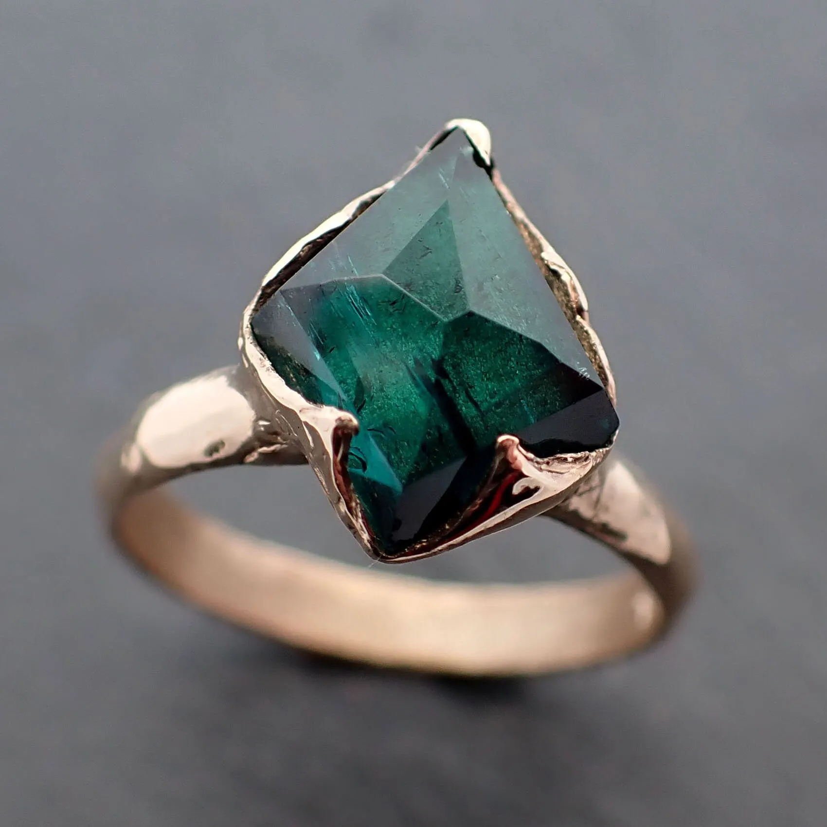 indicolite teal tourmaline yellow 14k gold ring partially faceted gemstone statement byangeline 3388 Alternative Engagement