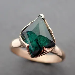 indicolite teal tourmaline yellow 14k gold ring partially faceted gemstone statement byangeline 3388 Alternative Engagement