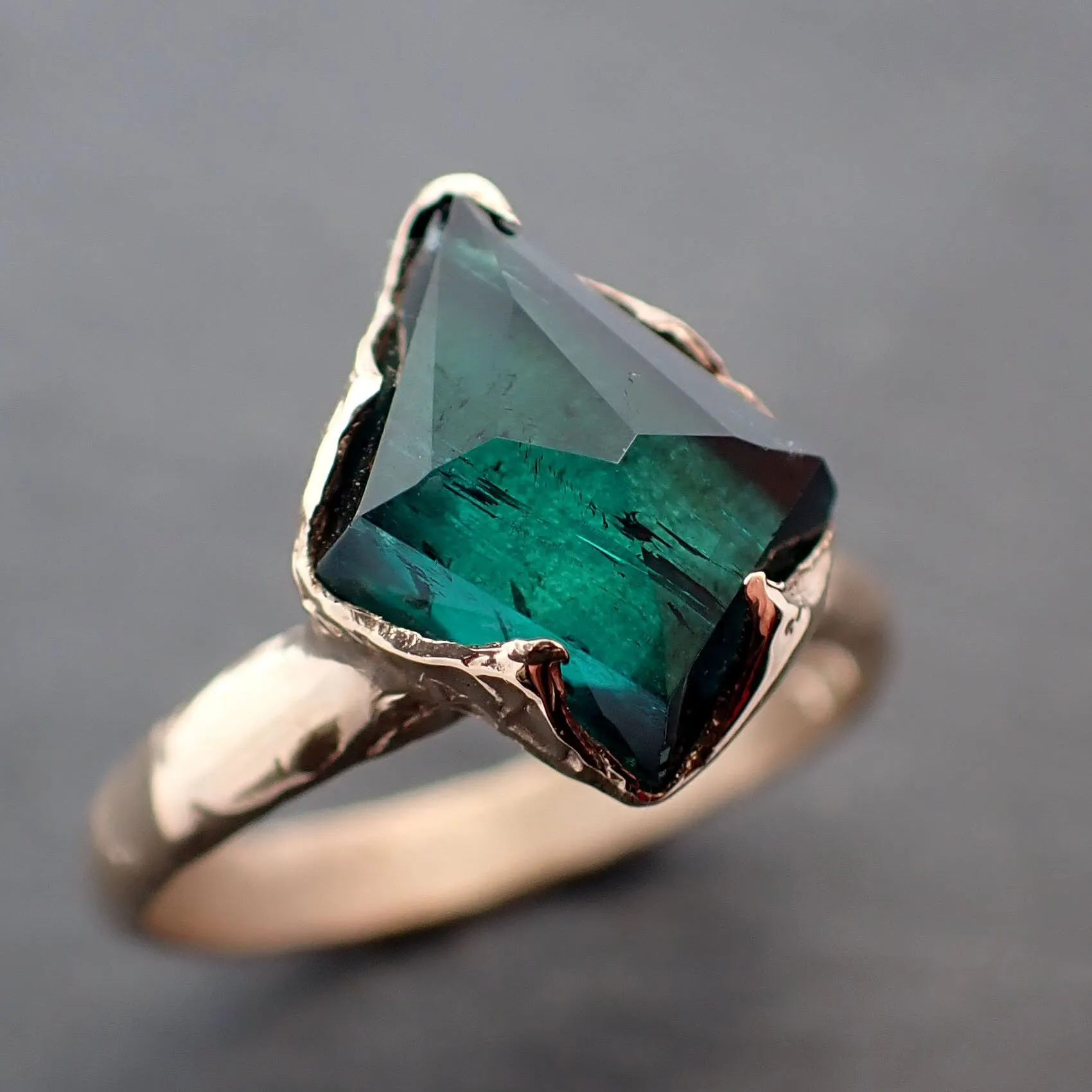 indicolite teal tourmaline yellow 14k gold ring partially faceted gemstone statement byangeline 3388 Alternative Engagement