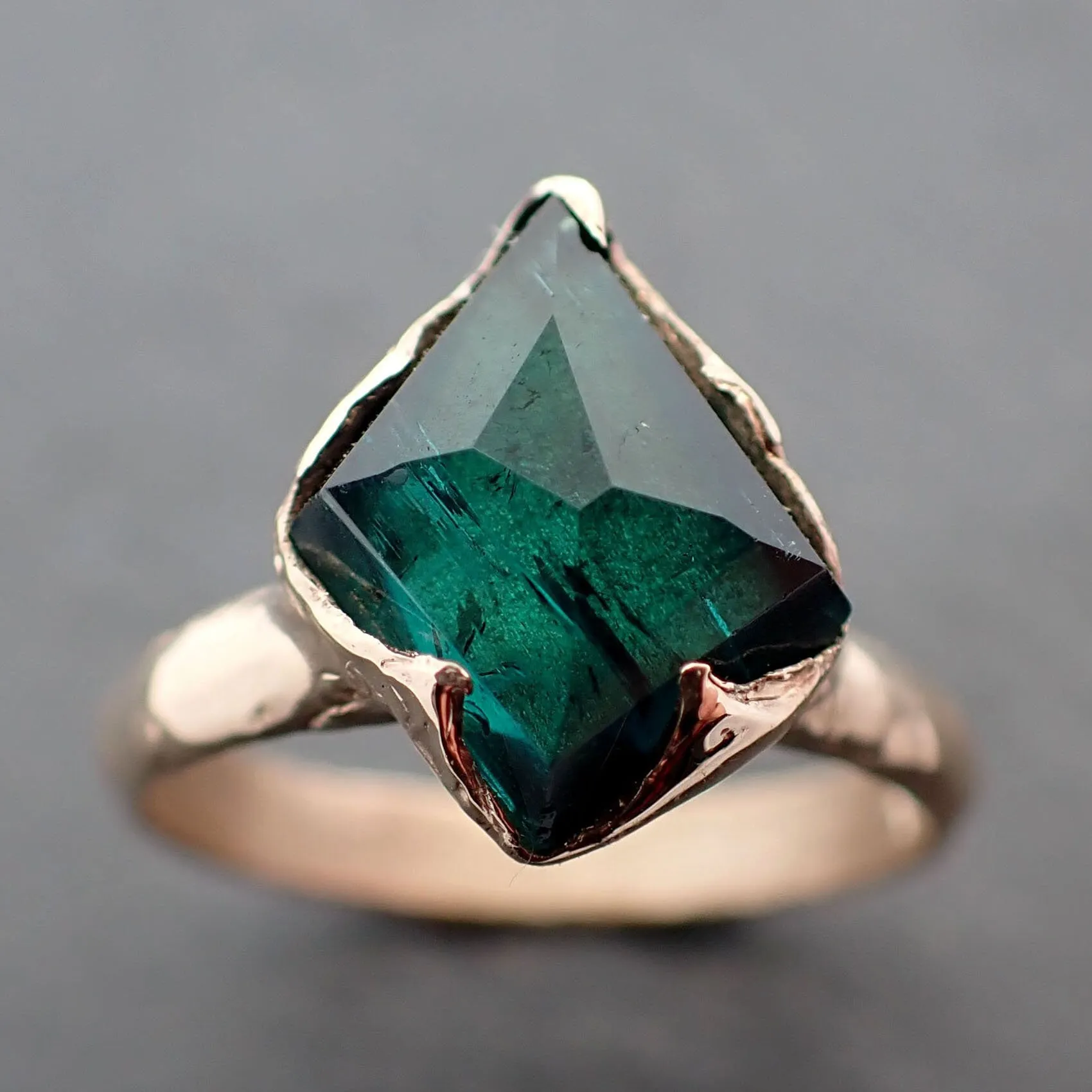 indicolite teal tourmaline yellow 14k gold ring partially faceted gemstone statement byangeline 3388 Alternative Engagement