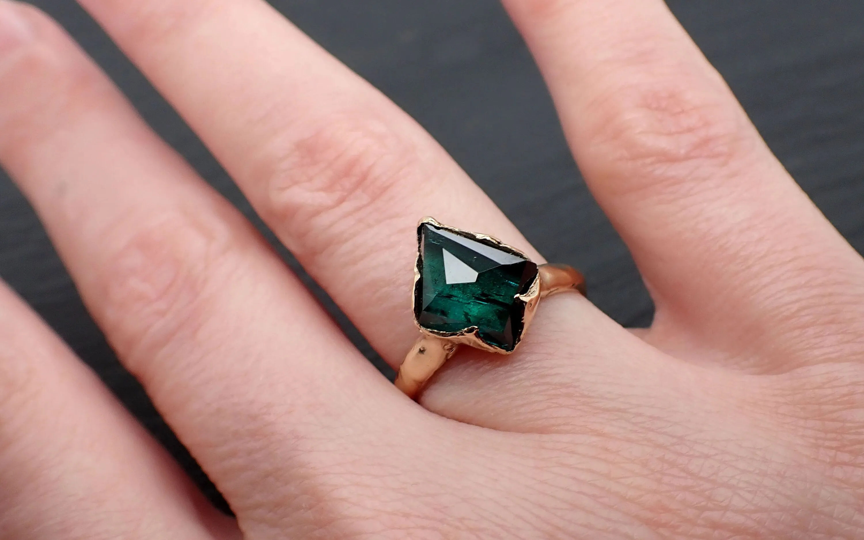 indicolite teal tourmaline yellow 14k gold ring partially faceted gemstone statement byangeline 3388 Alternative Engagement