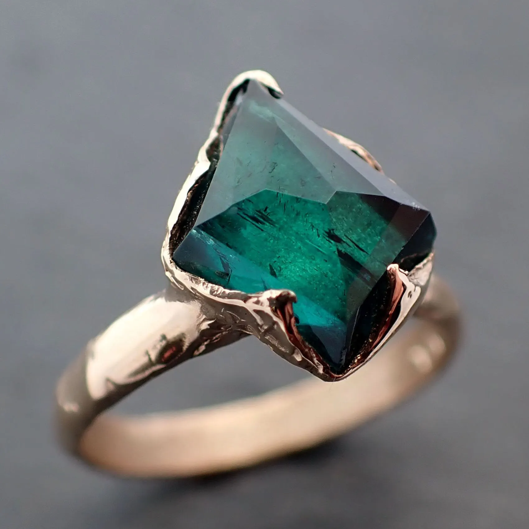indicolite teal tourmaline yellow 14k gold ring partially faceted gemstone statement byangeline 3388 Alternative Engagement