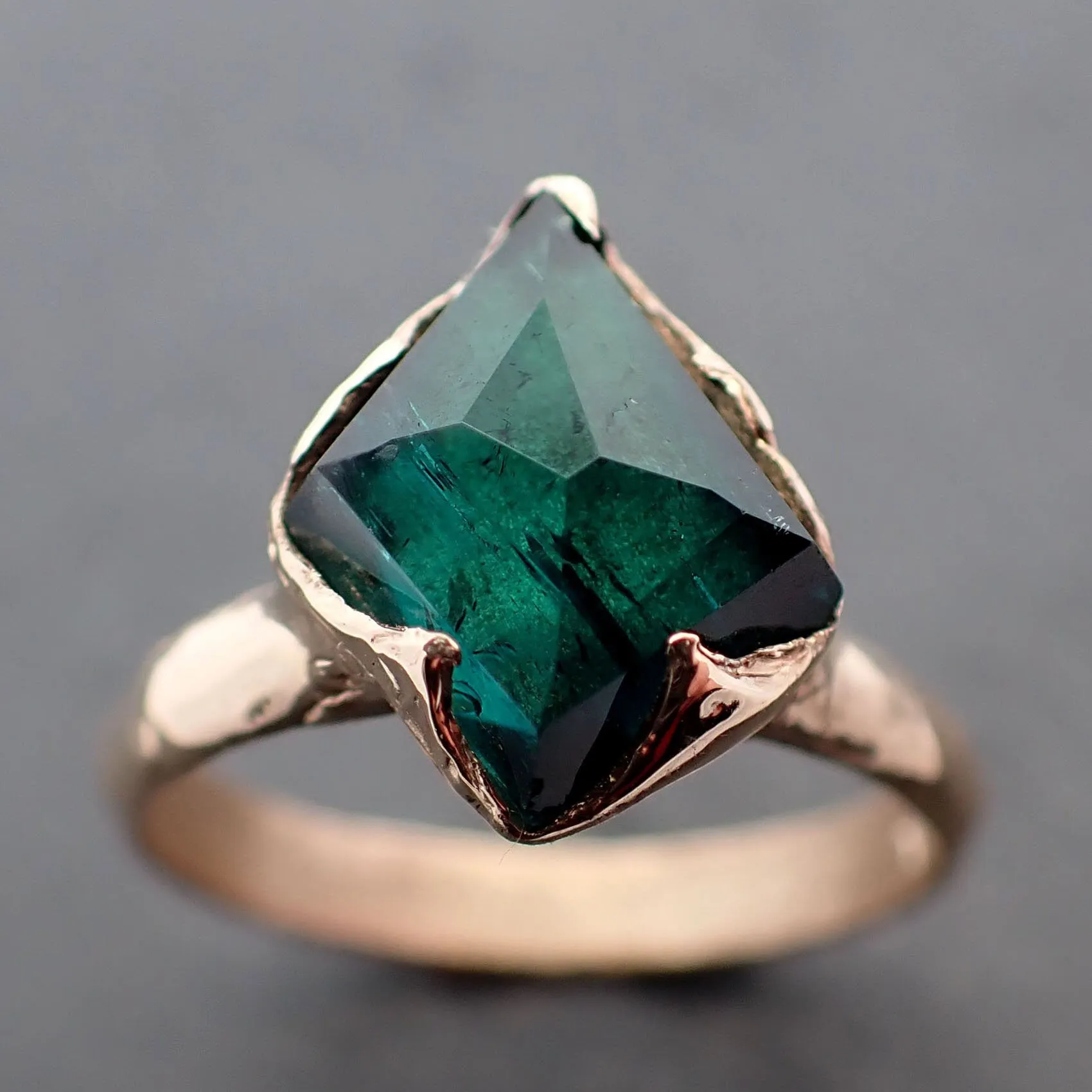 indicolite teal tourmaline yellow 14k gold ring partially faceted gemstone statement byangeline 3388 Alternative Engagement