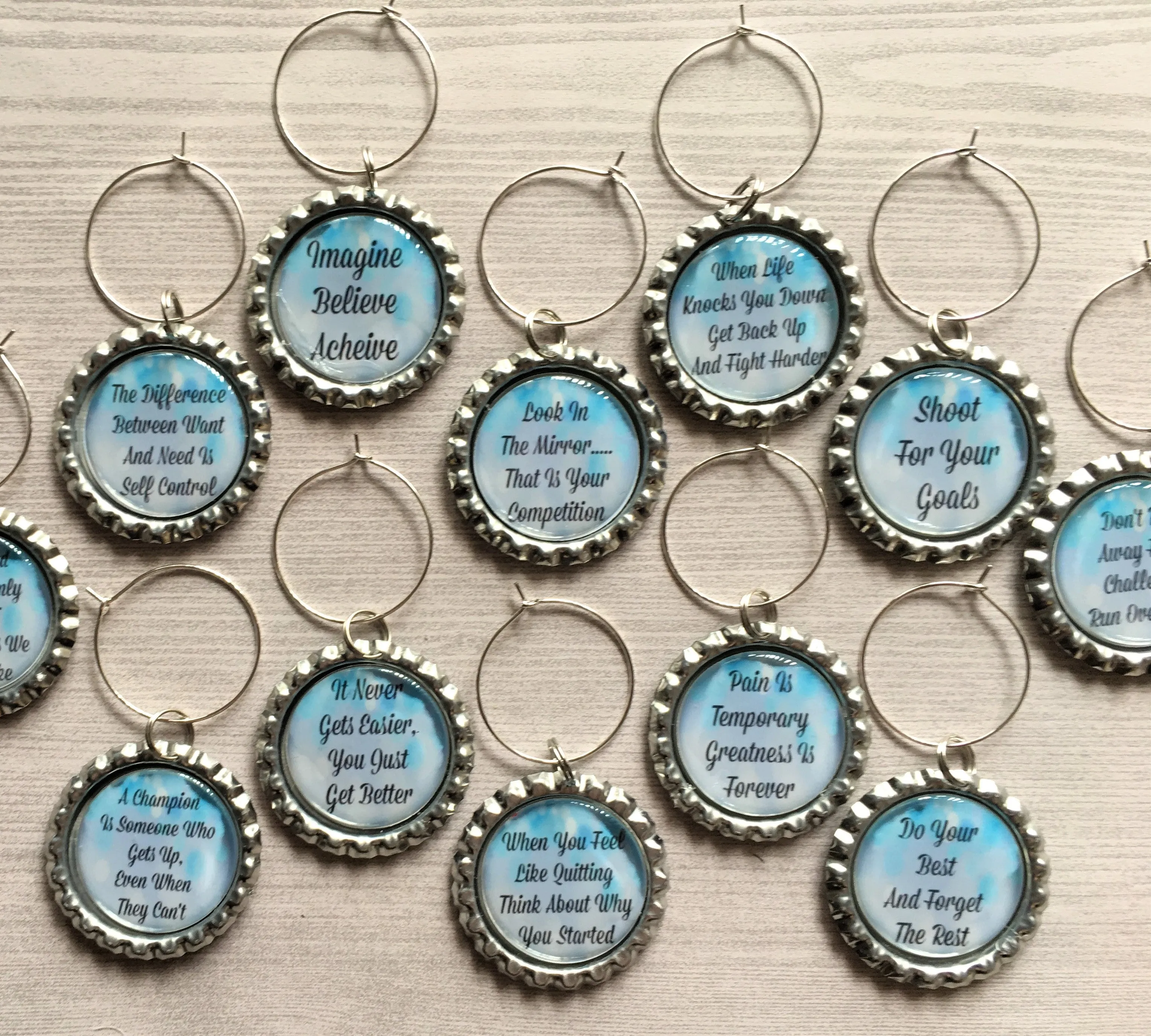 Inspirational Quotes Wine Charms, Set of 12