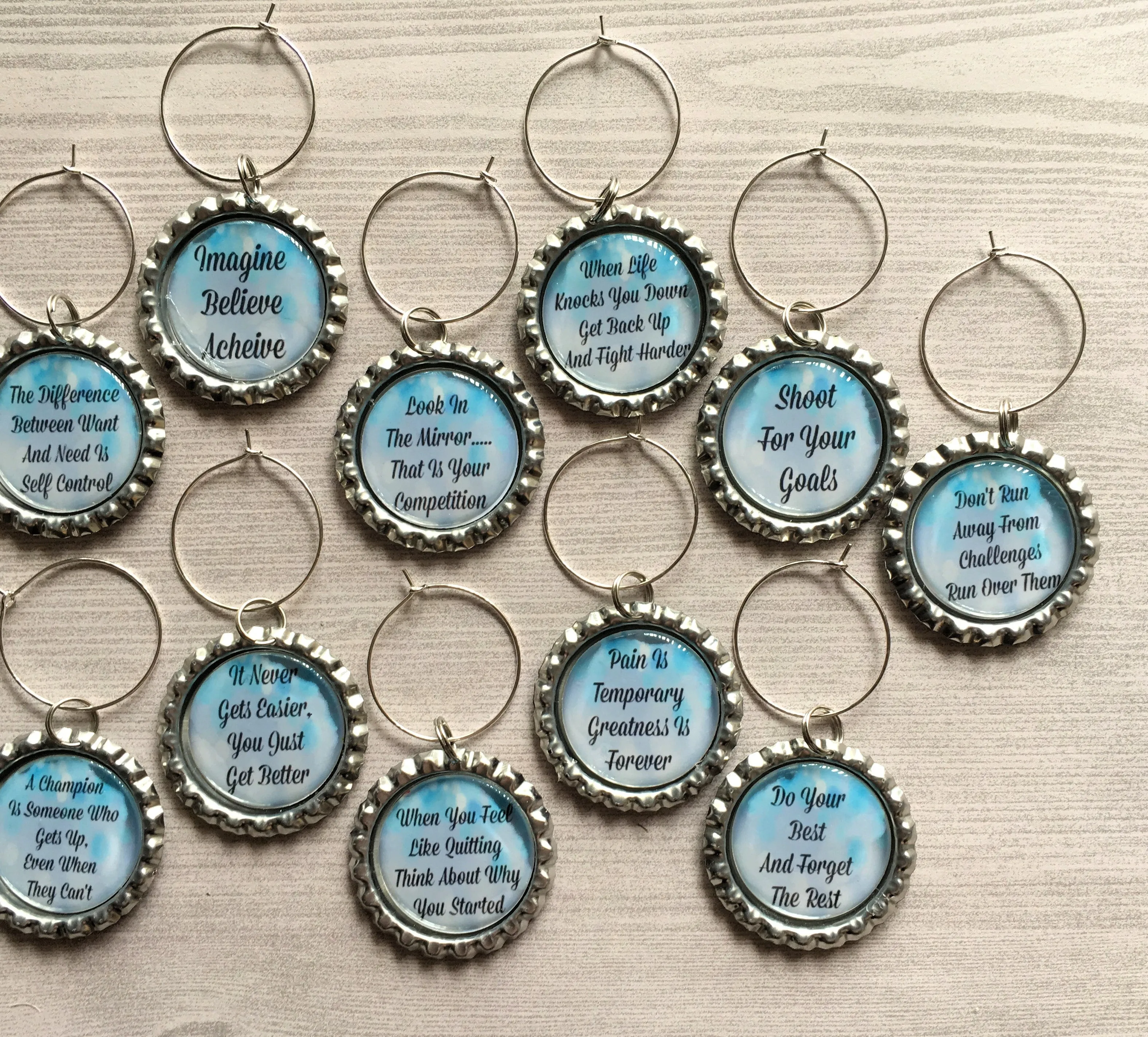 Inspirational Quotes Wine Charms, Set of 12
