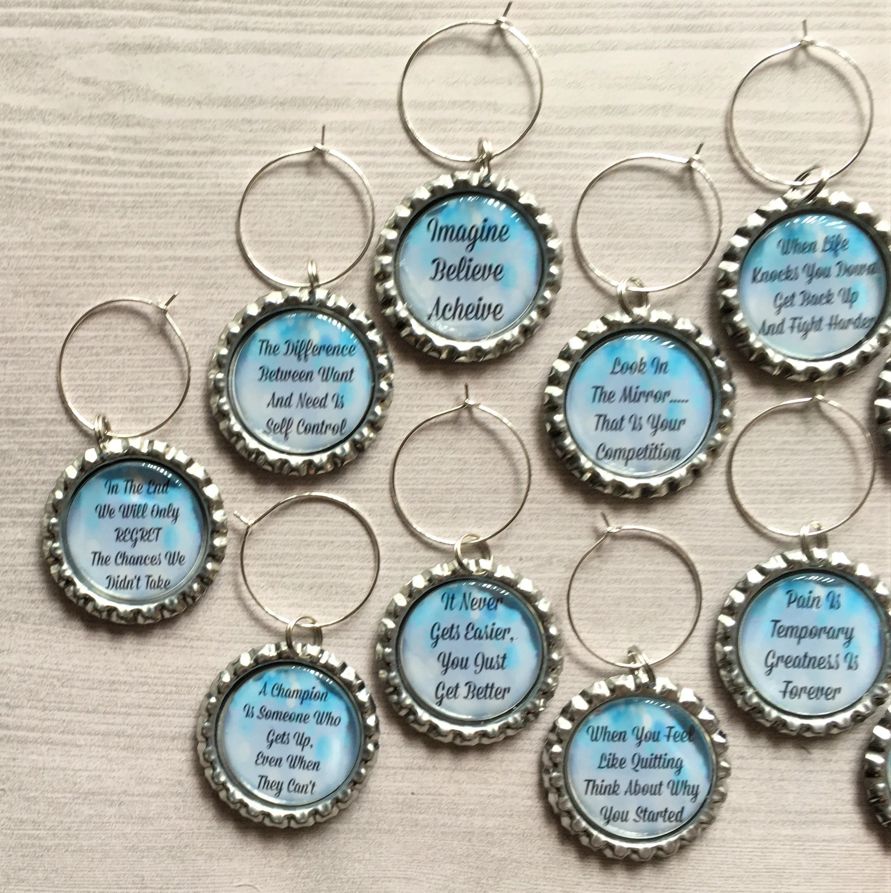 Inspirational Quotes Wine Charms, Set of 12