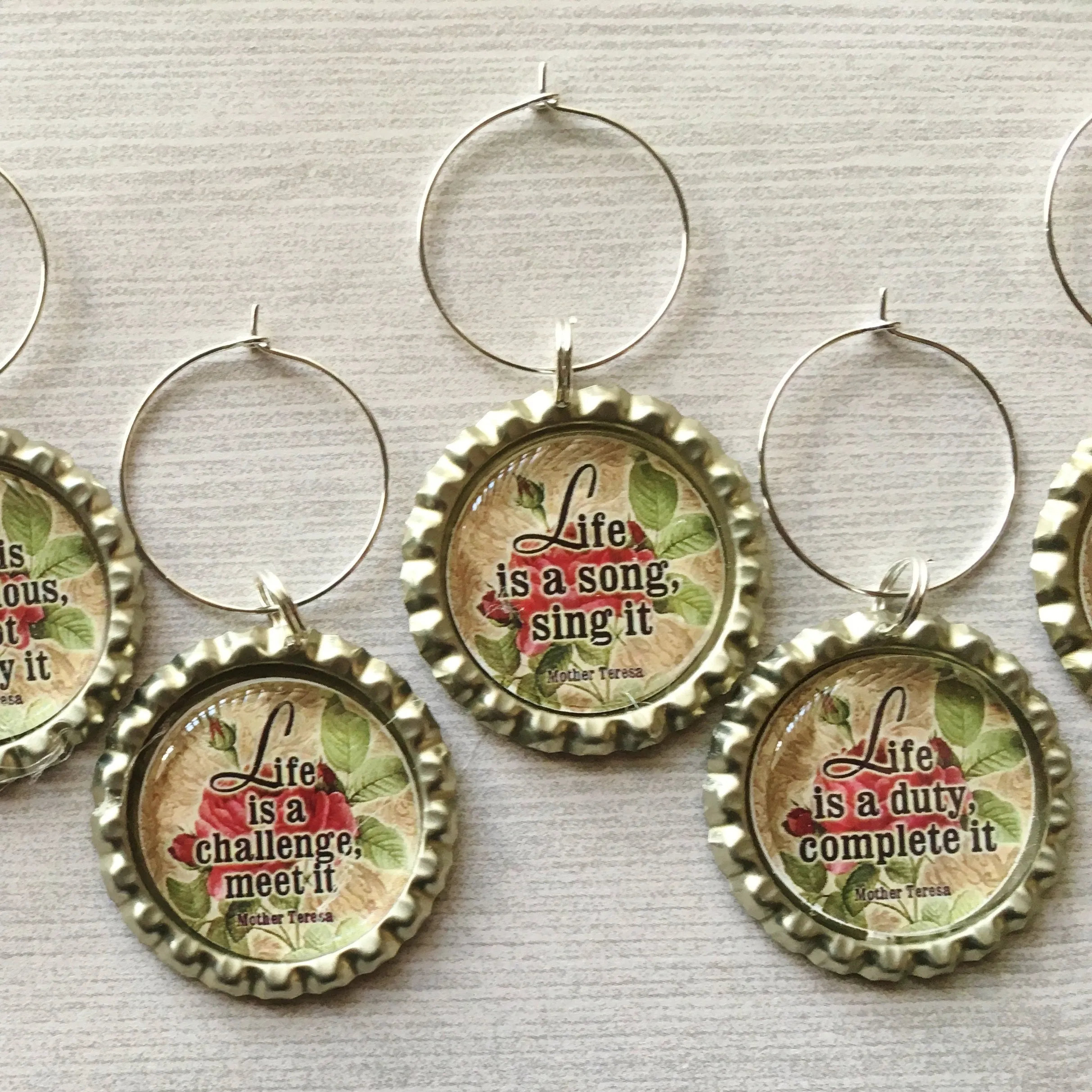 Inspirational Quotes Wine Charms, Set of 6