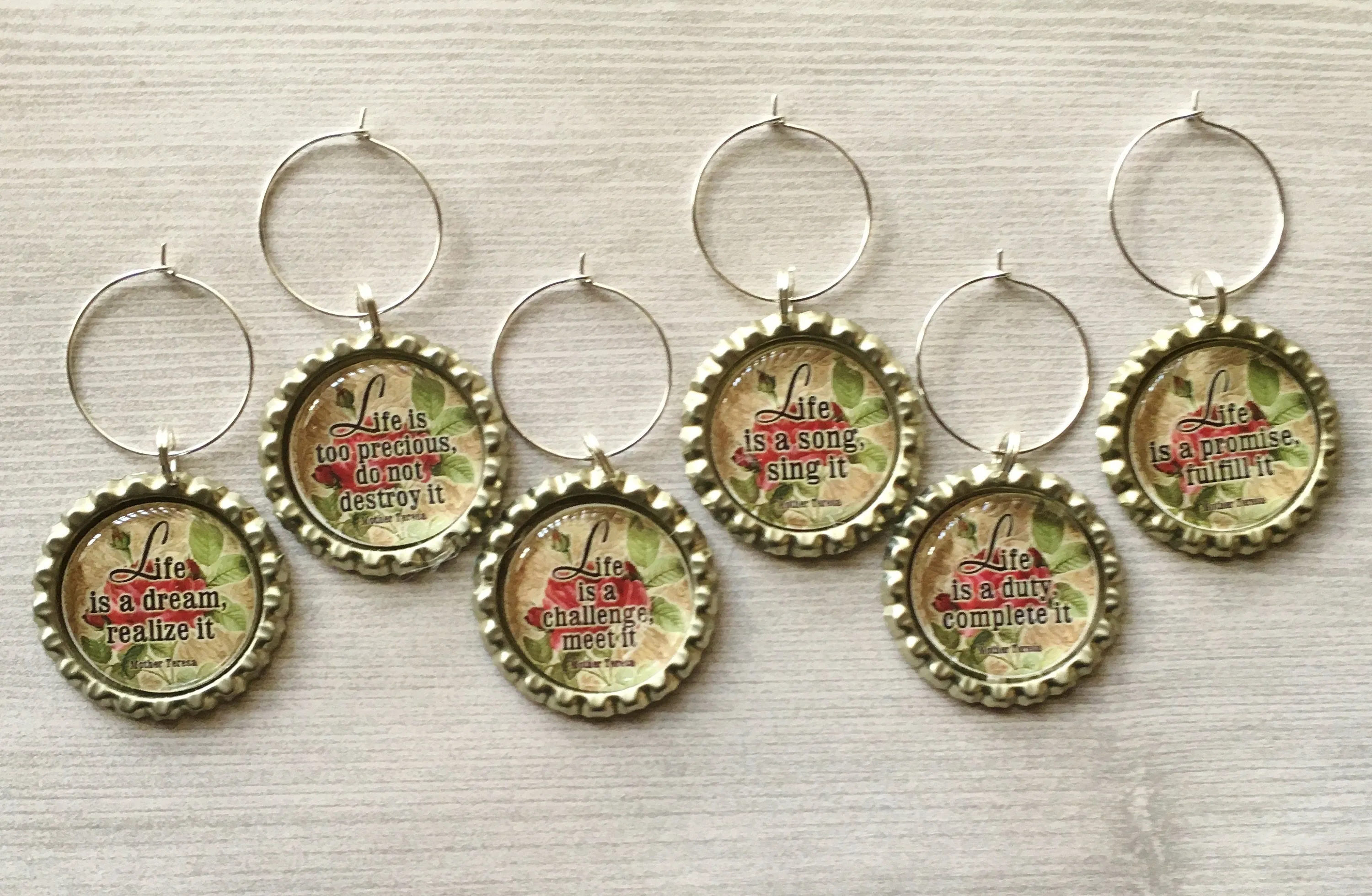 Inspirational Quotes Wine Charms, Set of 6