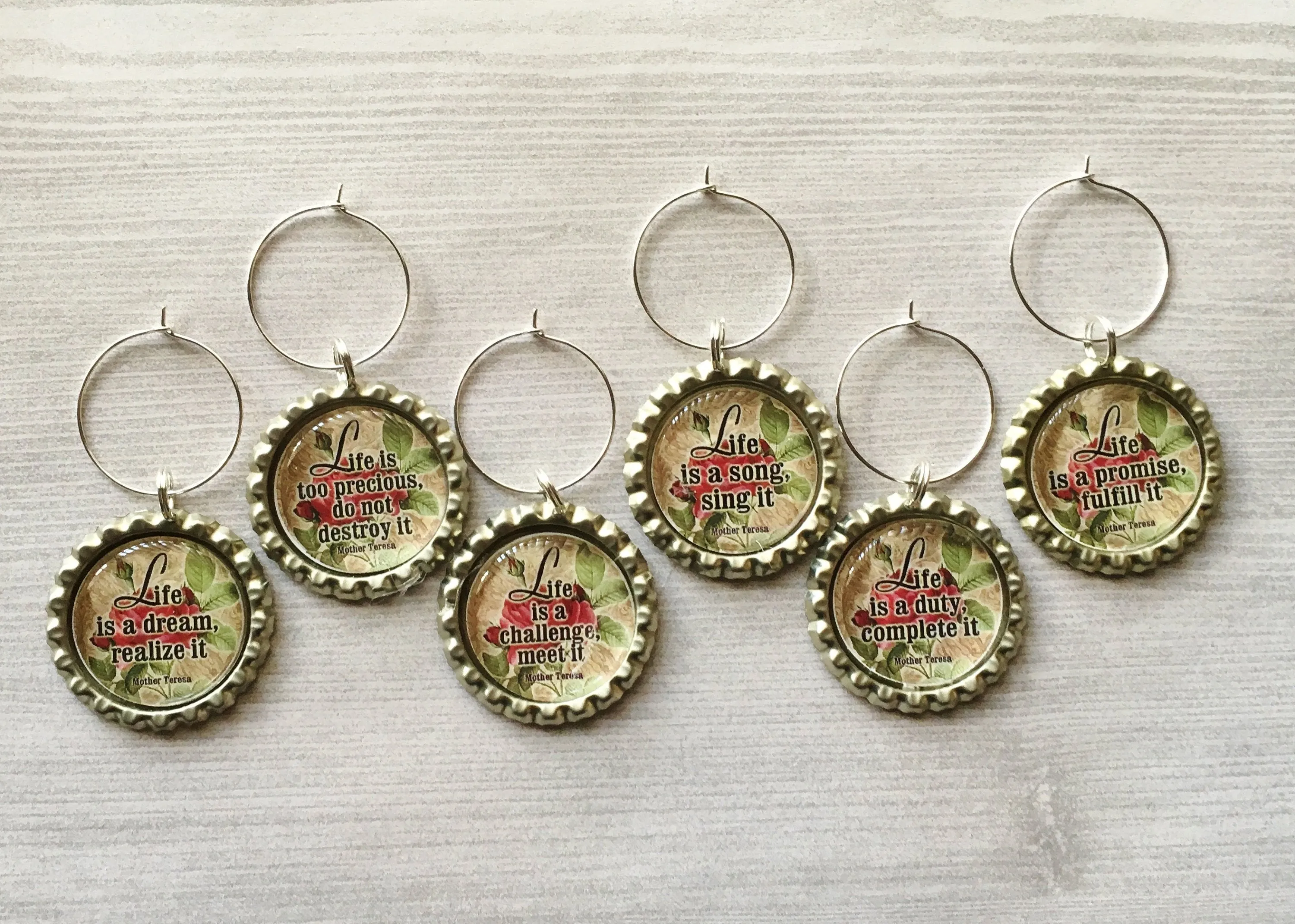 Inspirational Quotes Wine Charms, Set of 6