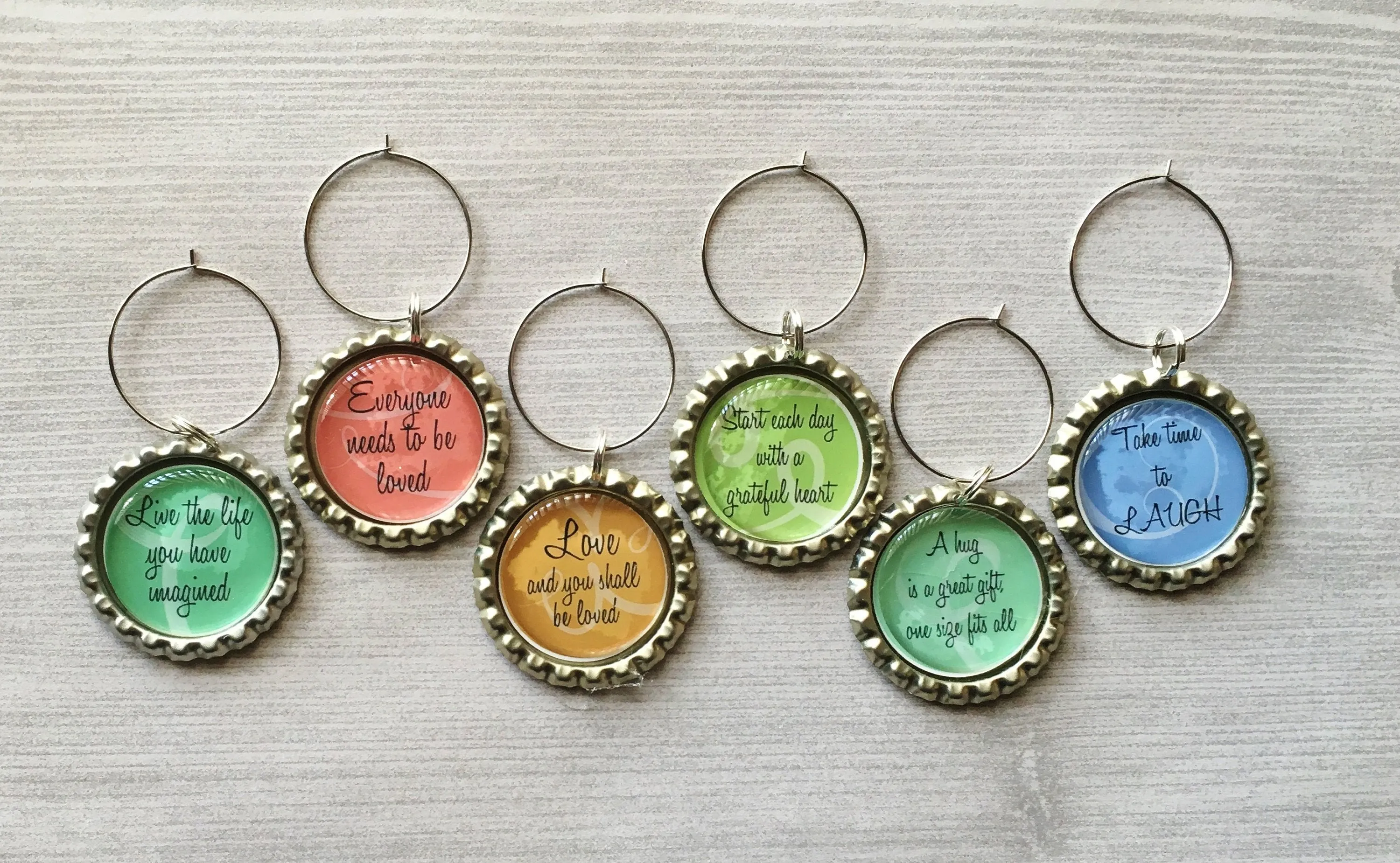 Inspirational Quotes Wine Charms, Set of 6