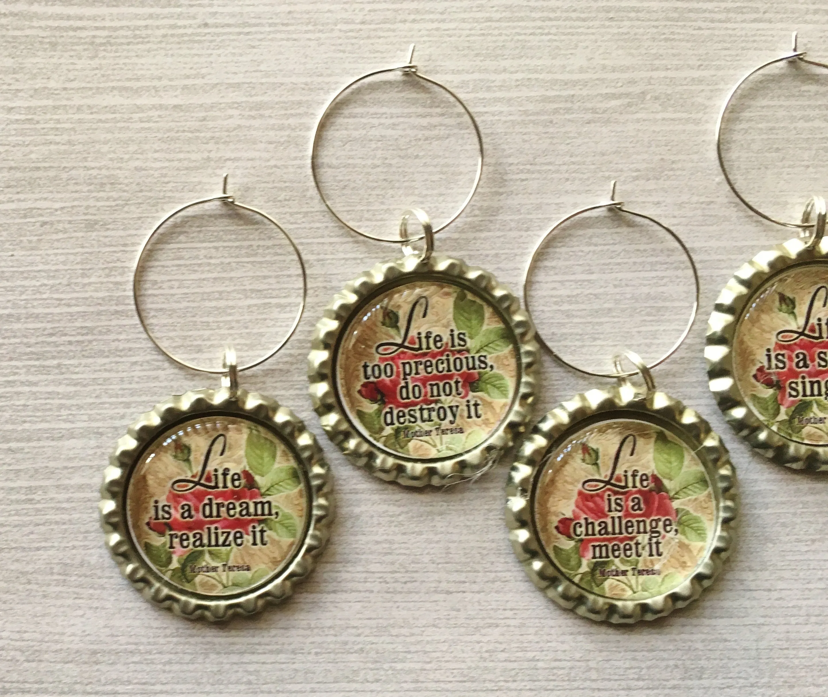 Inspirational Quotes Wine Charms, Set of 6