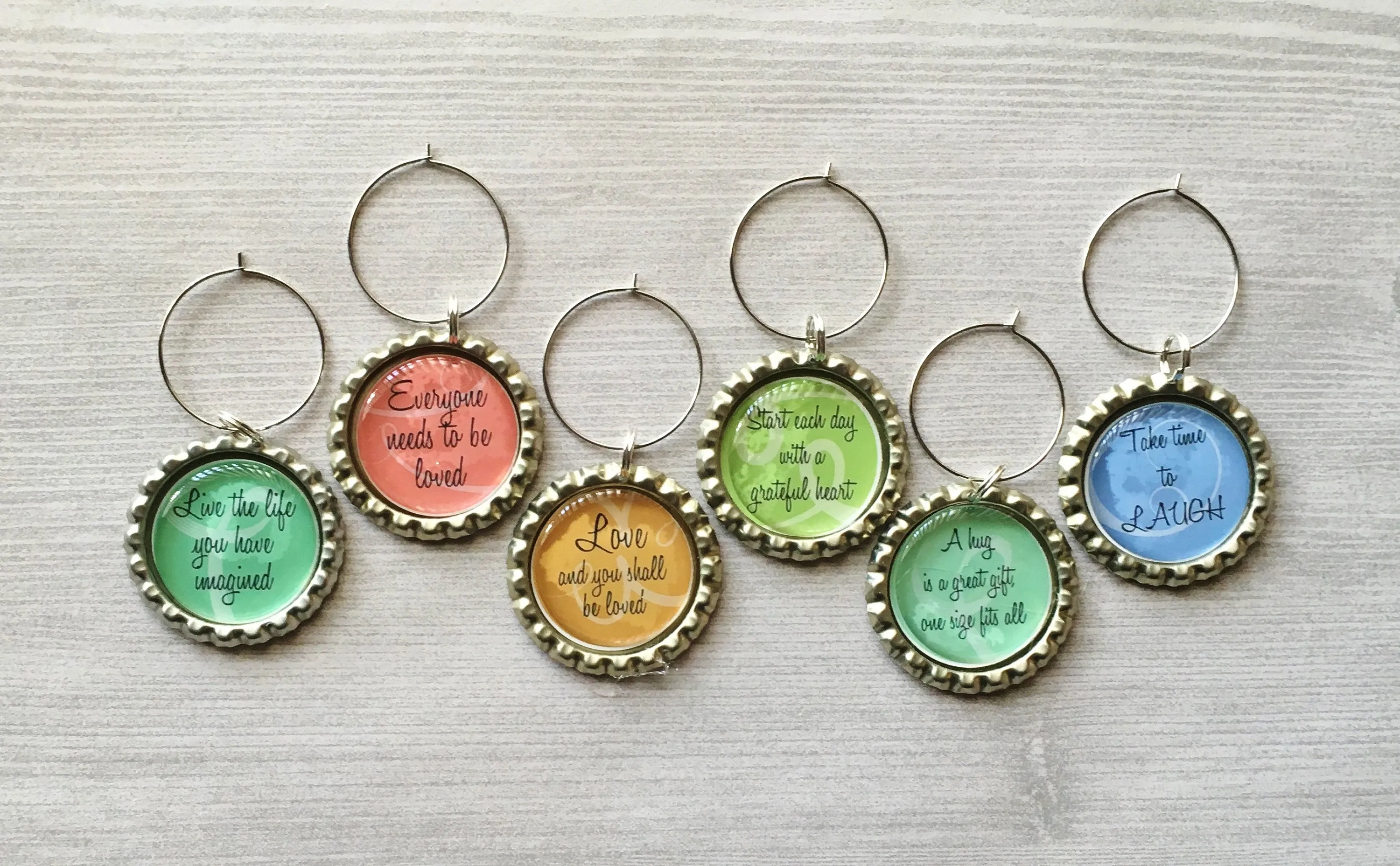 Inspirational Quotes Wine Charms, Set of 6