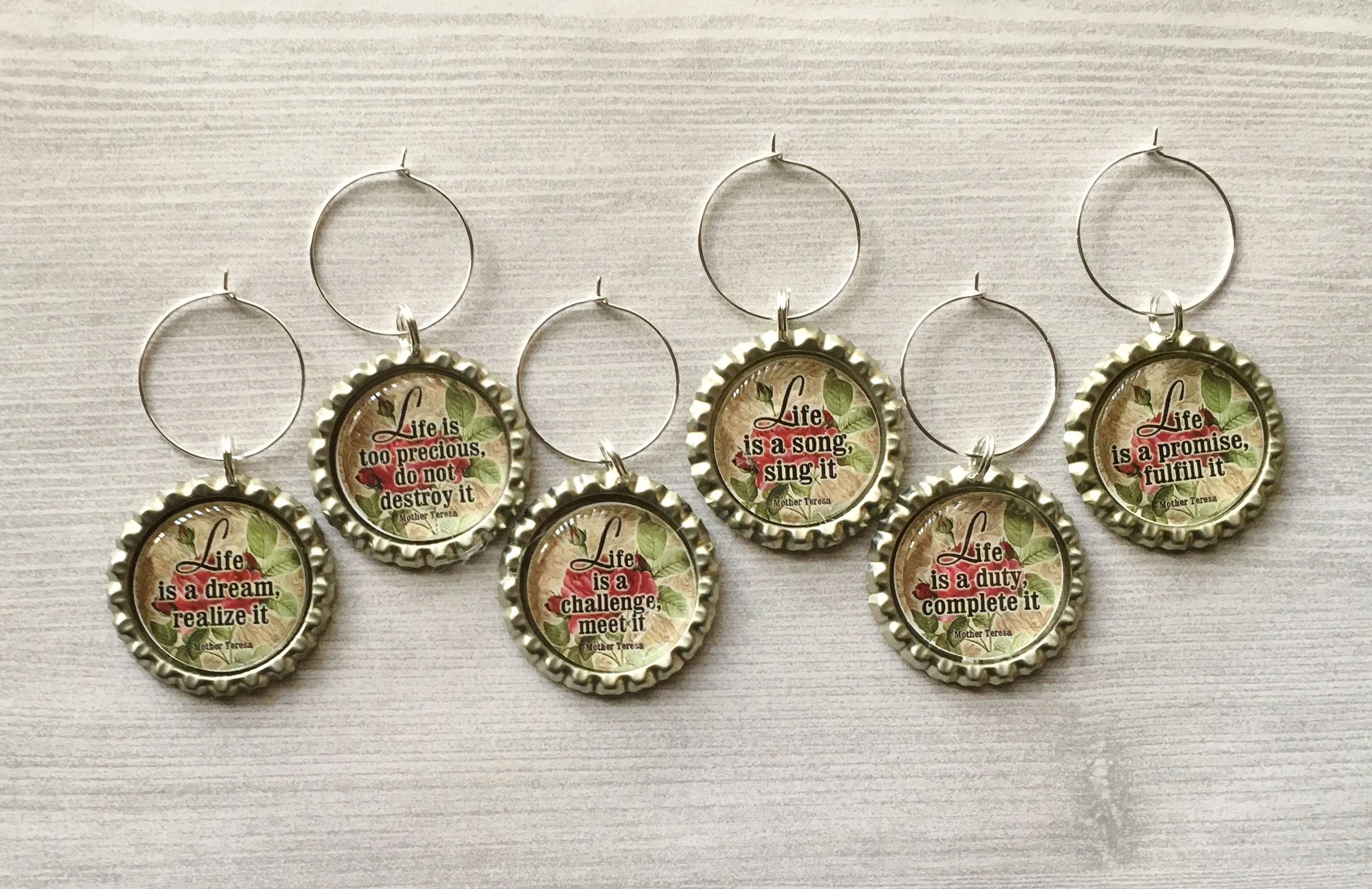 Inspirational Quotes Wine Charms, Set of 6