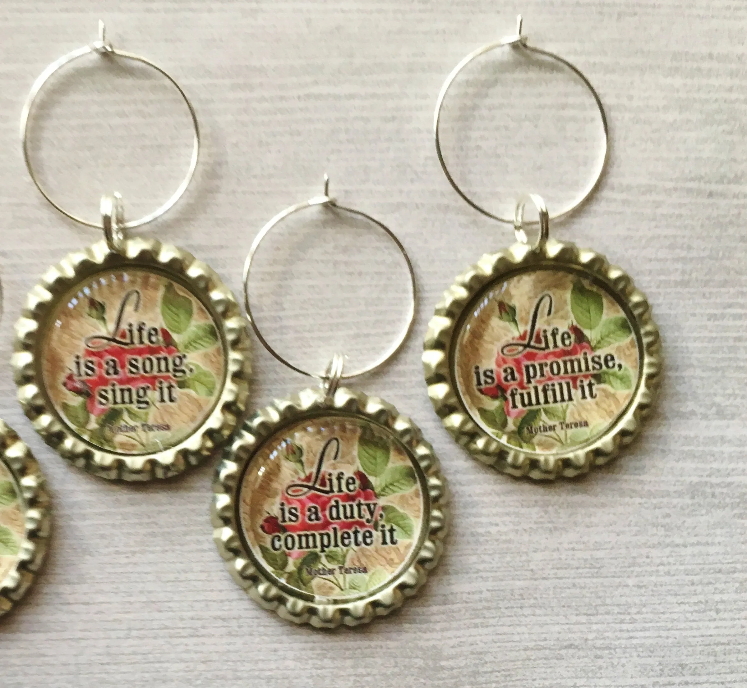 Inspirational Quotes Wine Charms, Set of 6