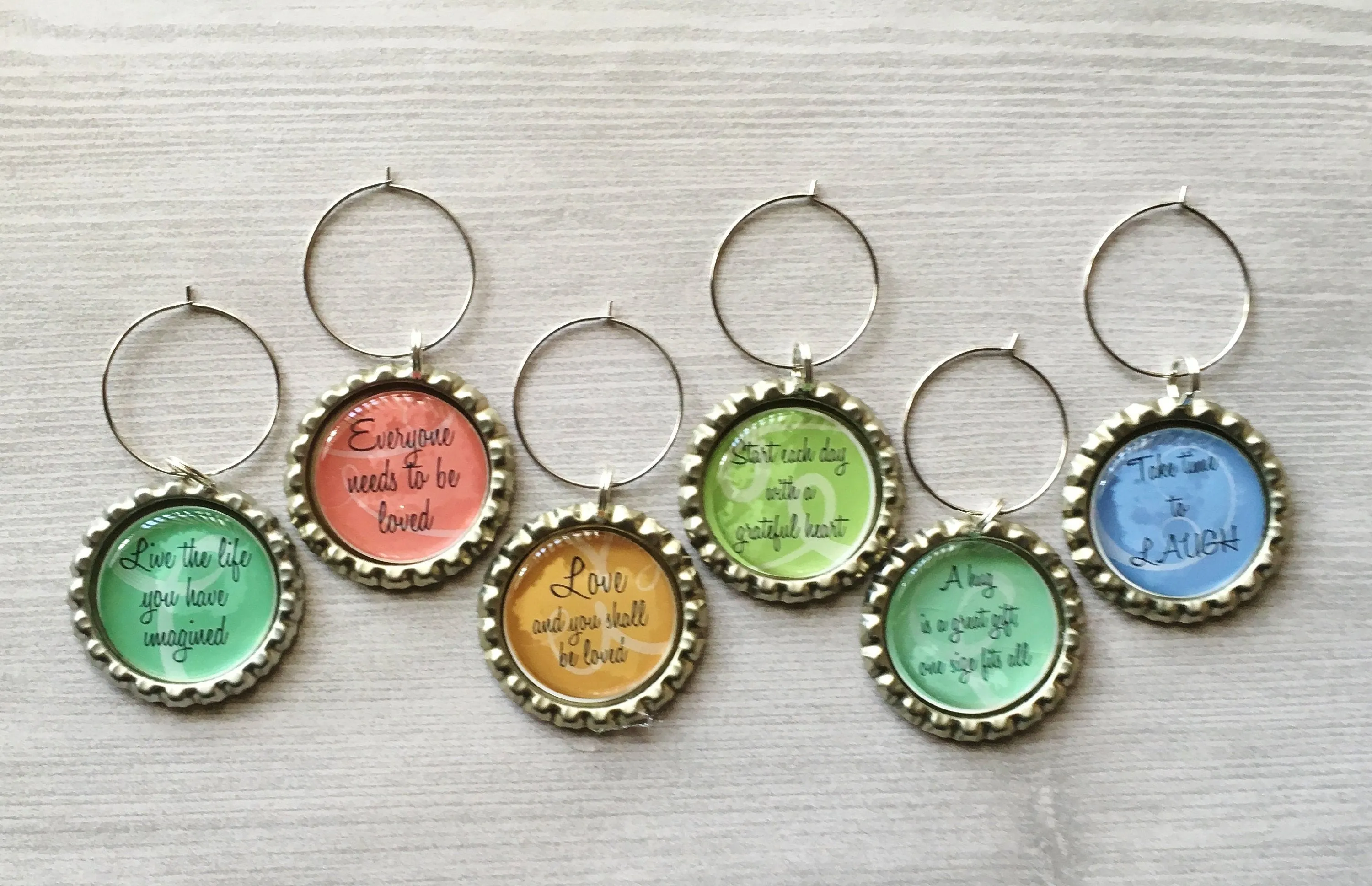 Inspirational Quotes Wine Charms, Set of 6