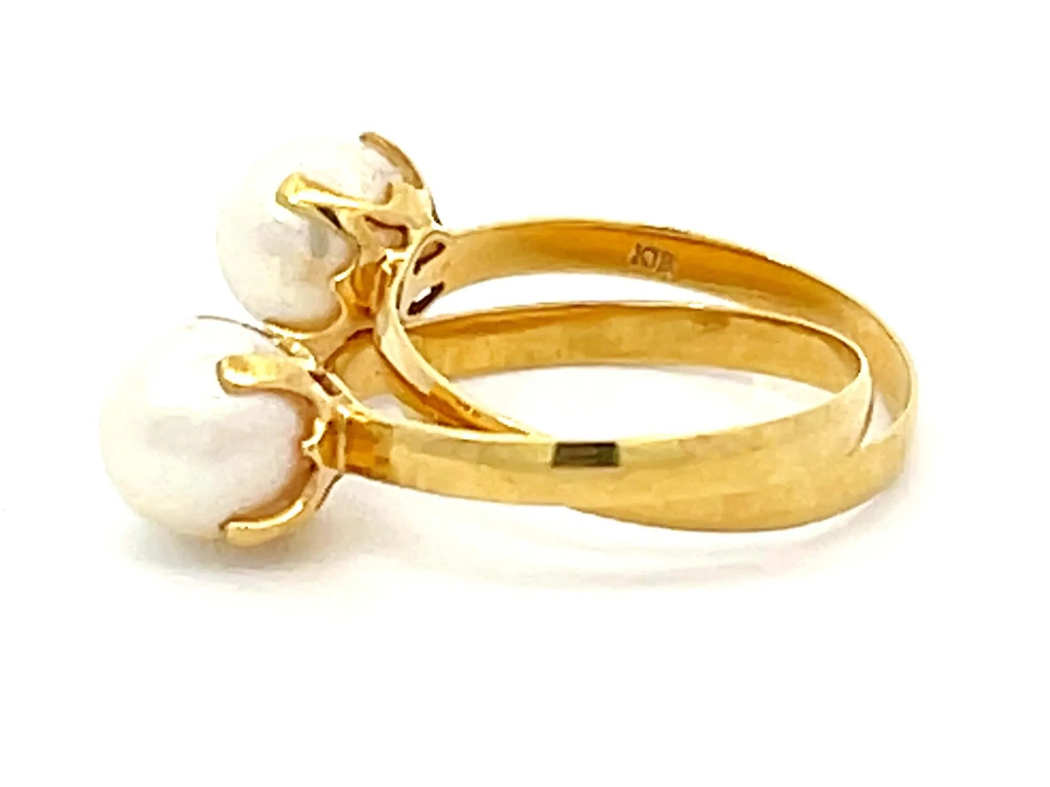 Interconnected Double Pearl Ring 18k Yellow Gold
