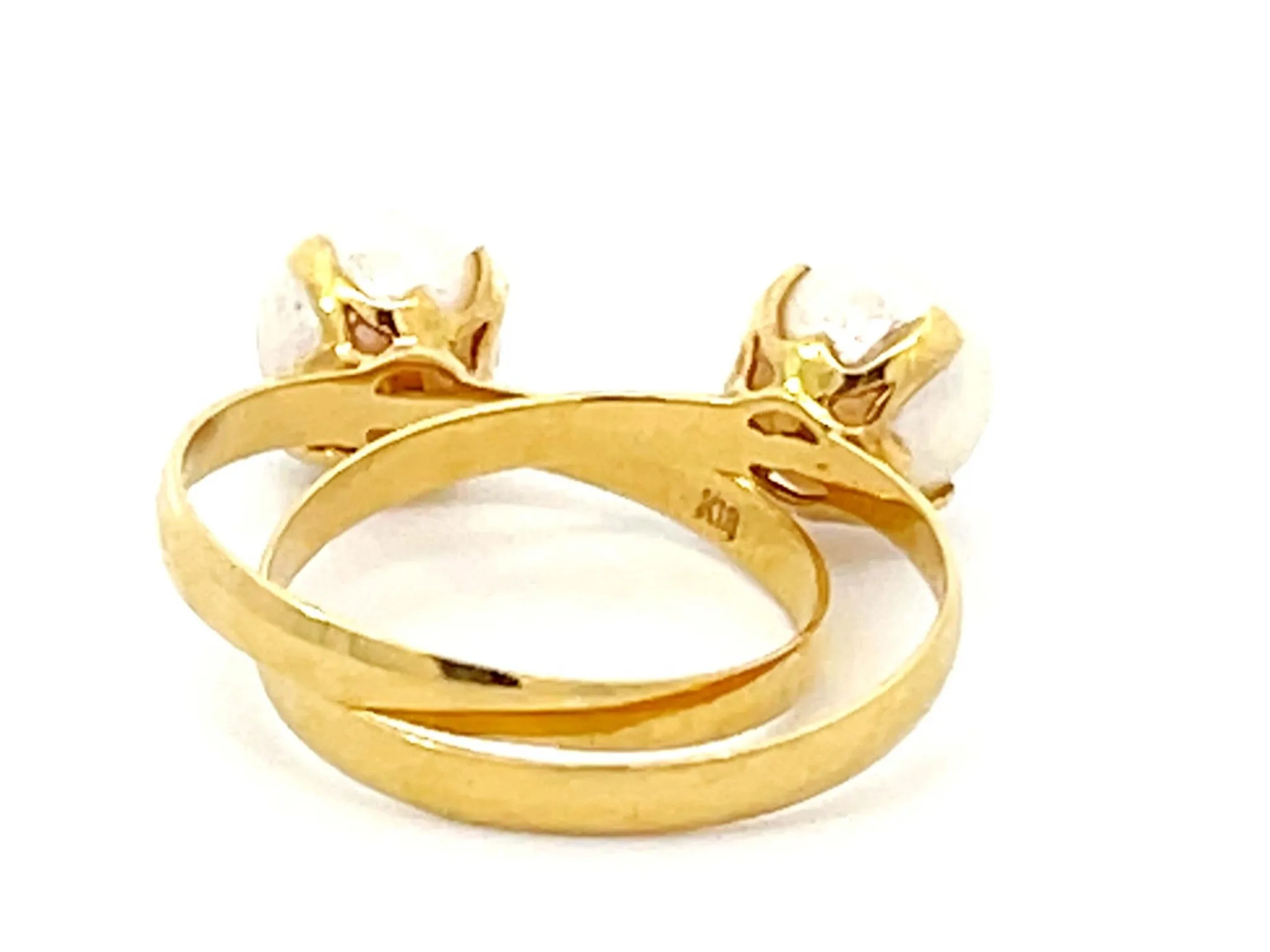 Interconnected Double Pearl Ring 18k Yellow Gold