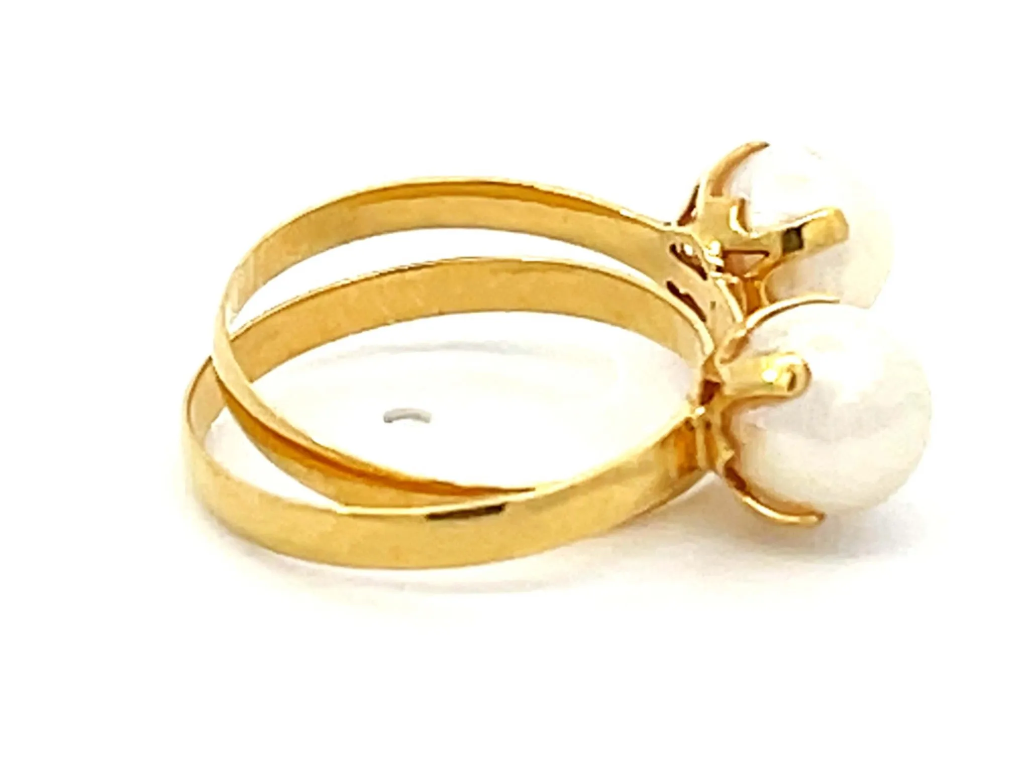 Interconnected Double Pearl Ring 18k Yellow Gold