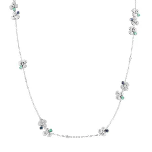 Ischia 18K White Gold Sapphires & Emeralds Diamond Pavé Long Necklace
