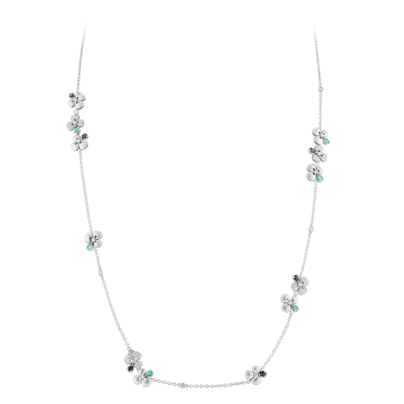 Ischia 18K White Gold Sapphires & Emeralds Diamond Pavé Long Necklace