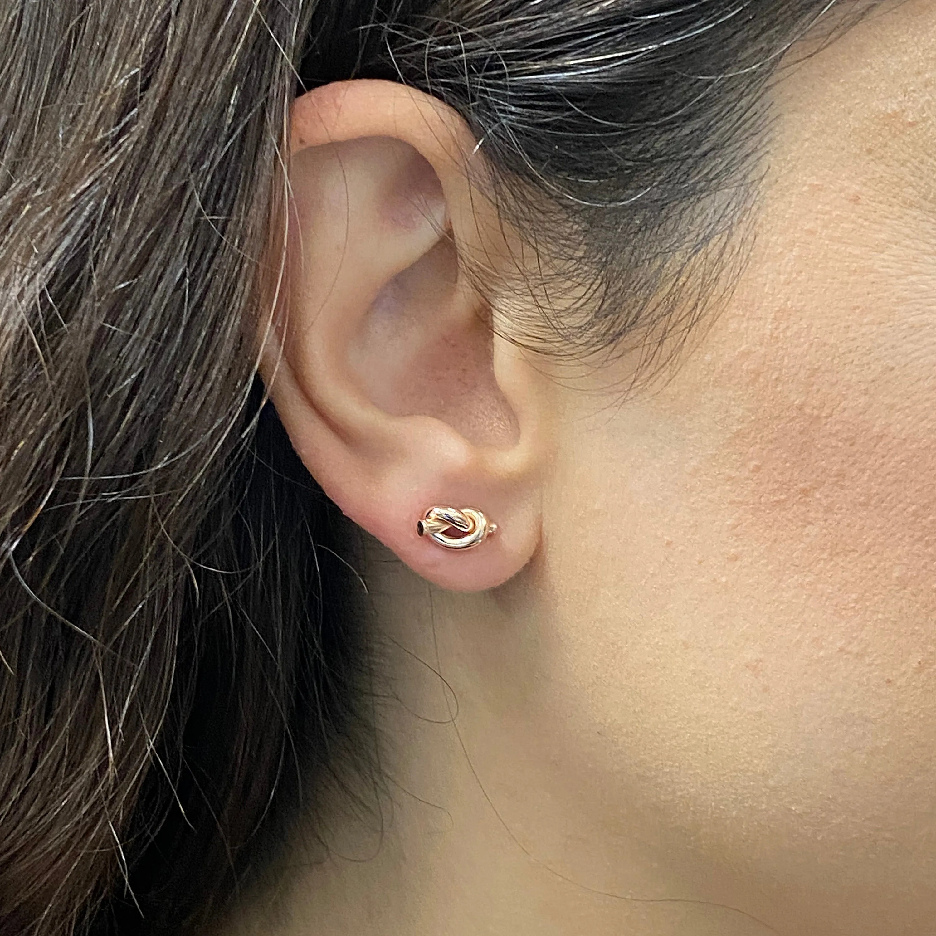 Italian 14k Rose Gold Bright Shine Dainty Pretzel Love Knot Stud Earrings