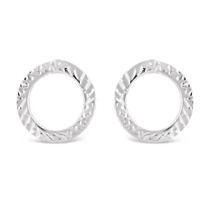 Italian 14k White Gold Diamond Cut Tubular Eternity Circle Stud Earrings