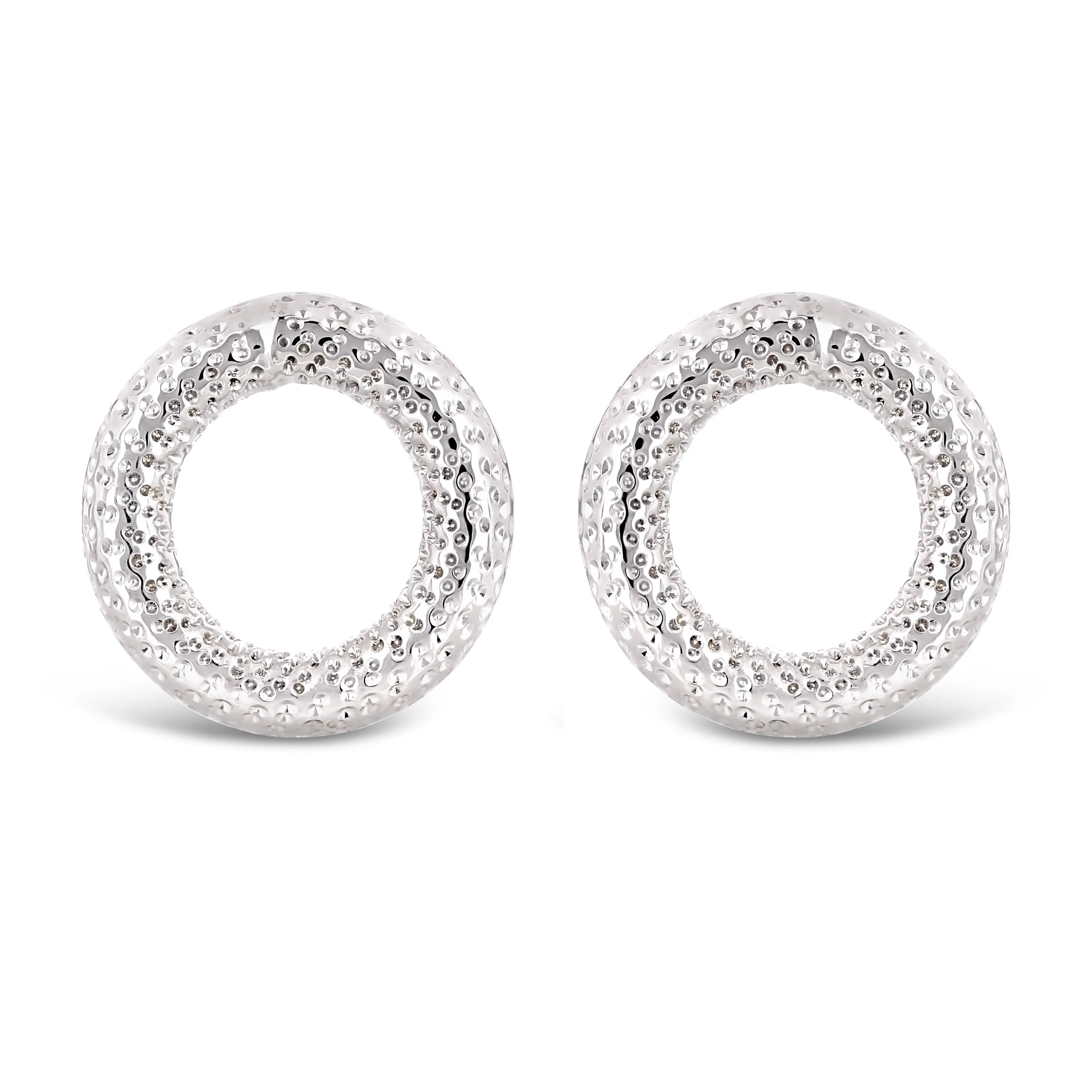 Italian 14k White Gold Diamond Cut Tubular Eternity Circle Stud Earrings
